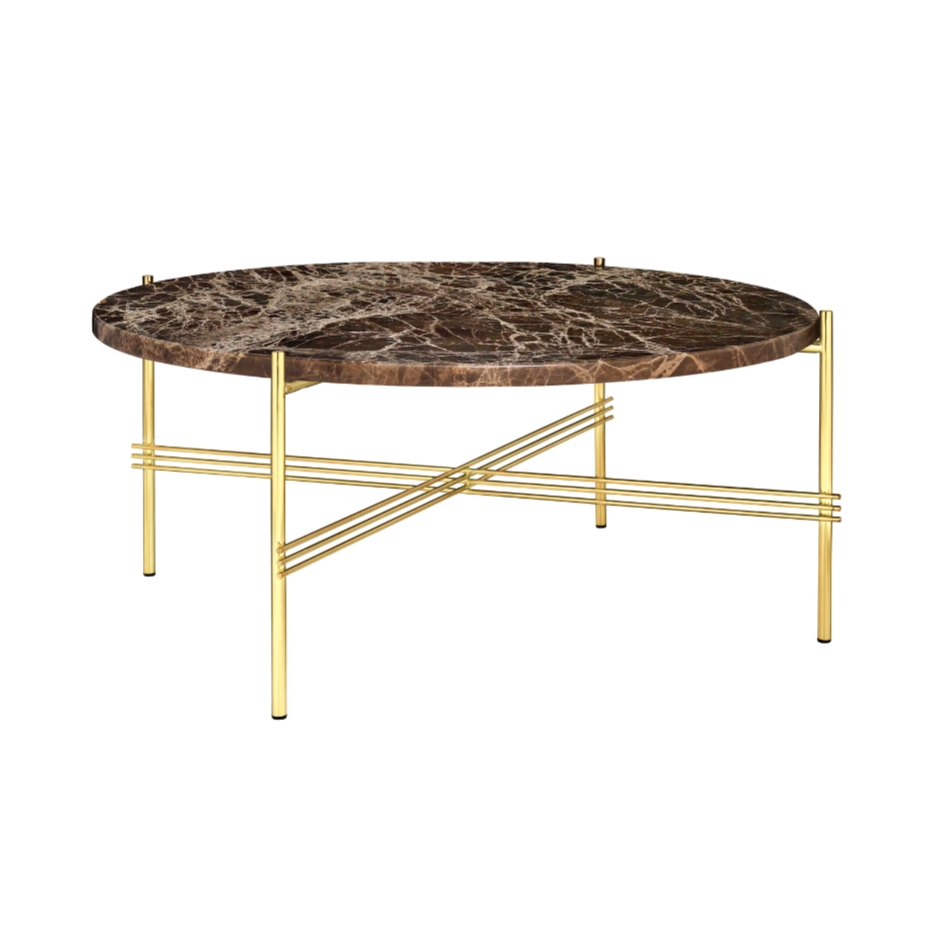 Round coffee table TS brown marble with a gold base