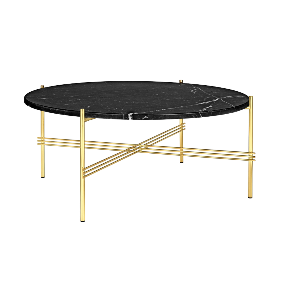 Ronde salontafel TS zwart marmer met gouden voet