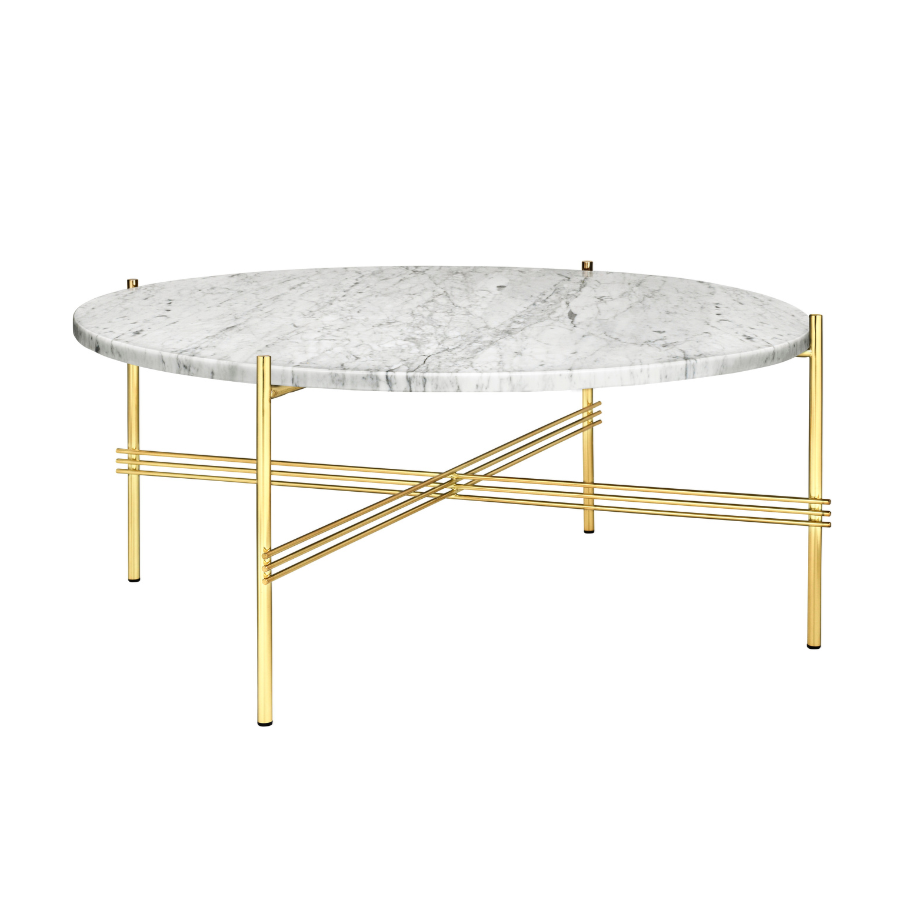 Ronde salontafel TS van wit marmer met een gouden basis