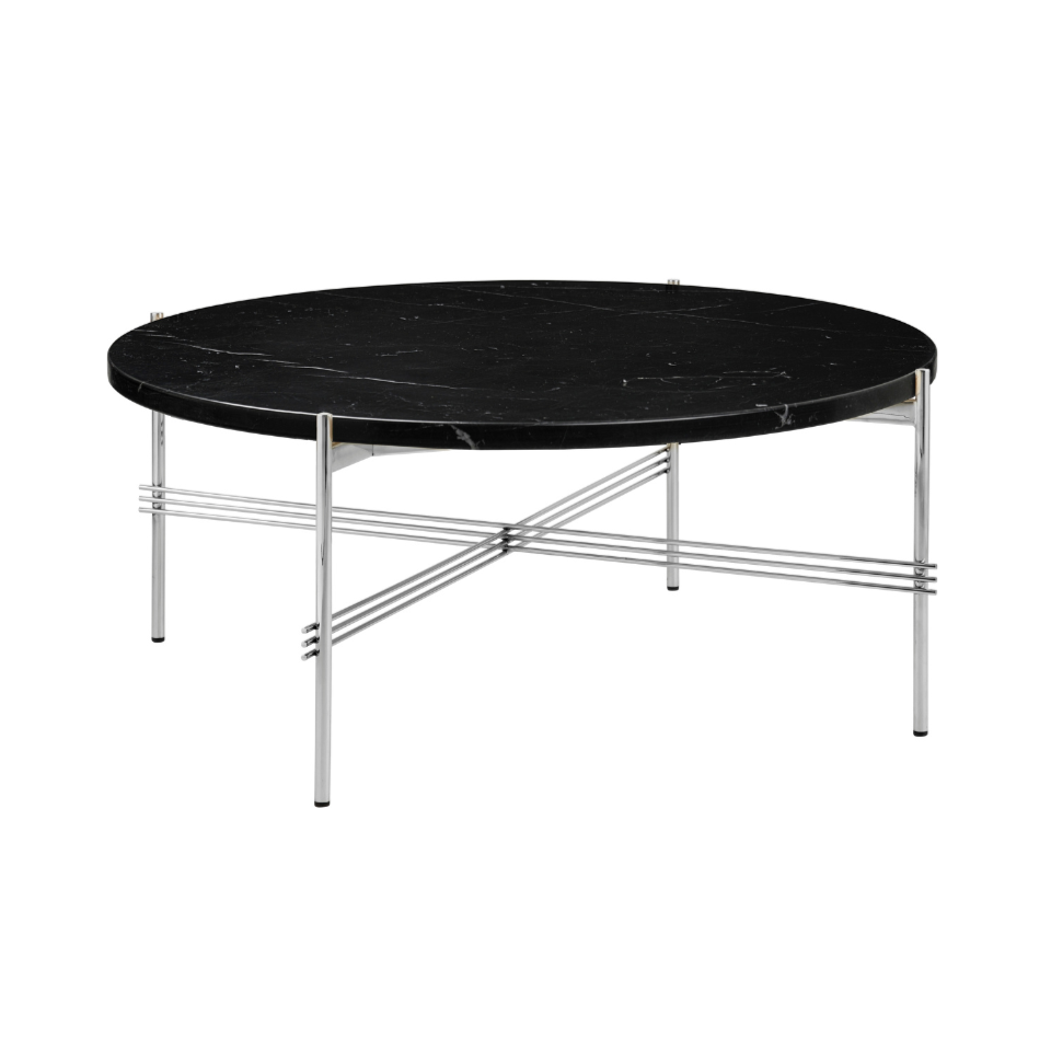 Ronde salontafel TS zwart marmer met verchroomde voet