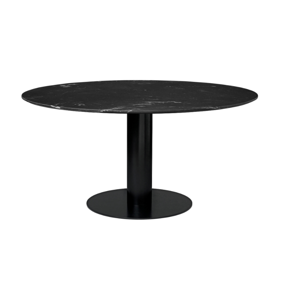 Round table 2.0 black marble with black base
