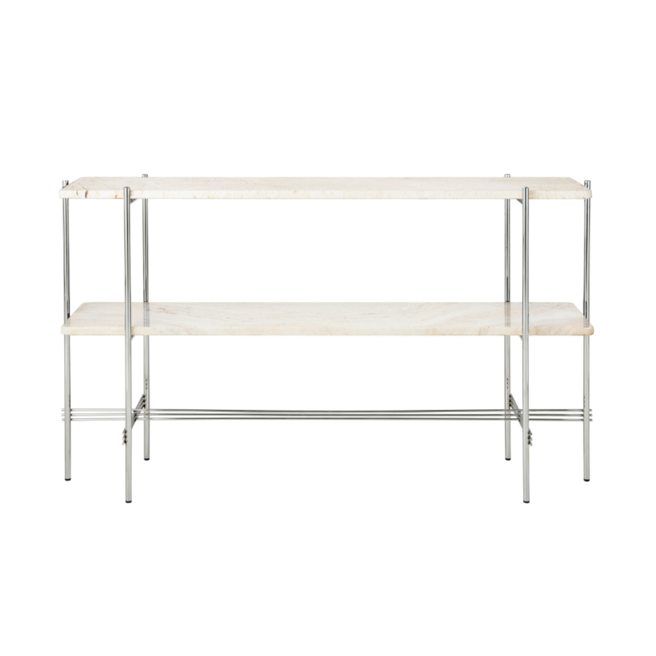 Konsole TS cremefarbener Travertin mit verchromtem Fuß