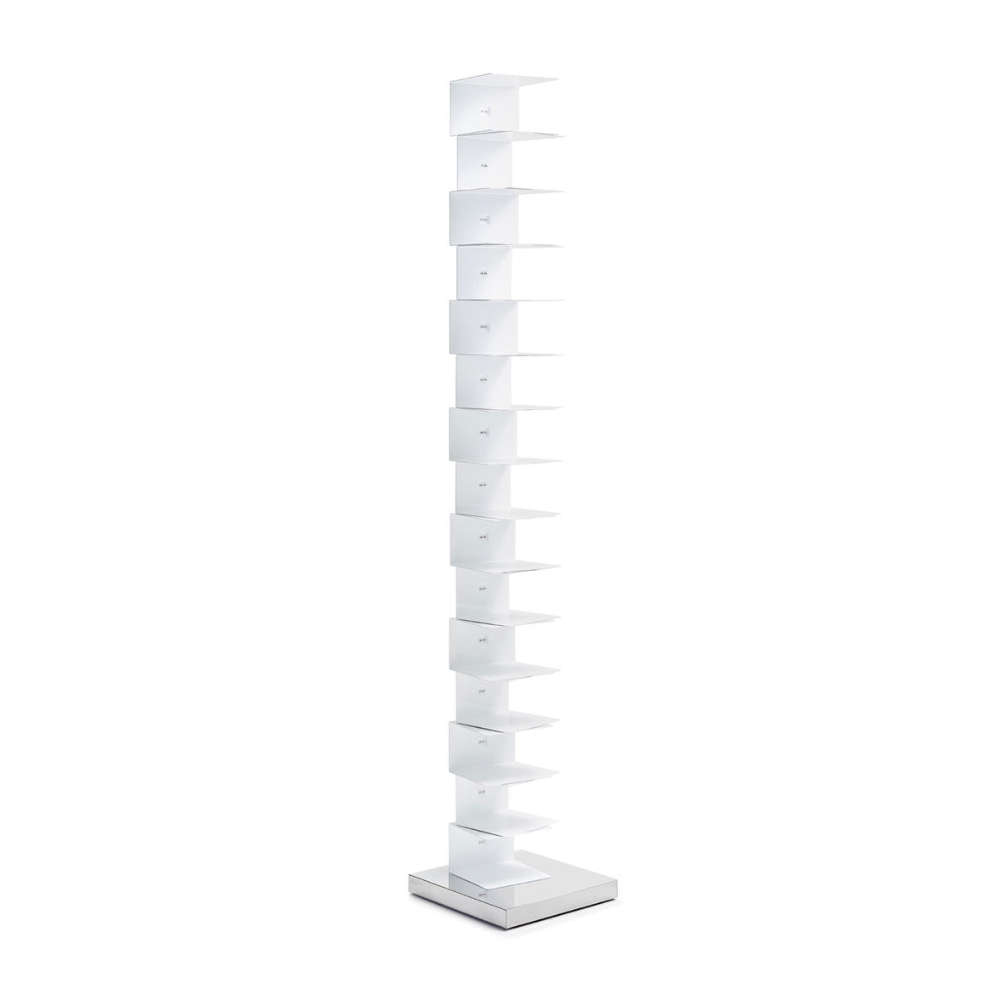 PTOLOMEO ART white shelf with a steel base