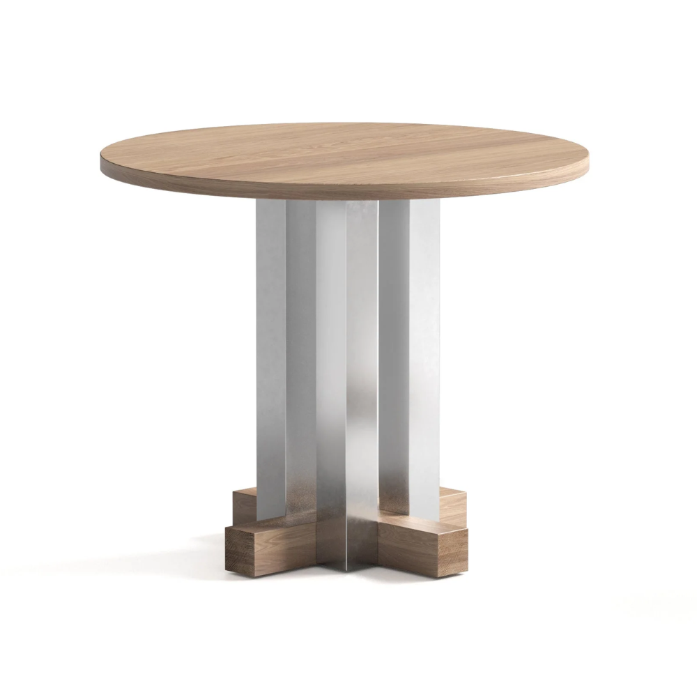 Ronde tafel CRUZ van aluminium met eikenhout