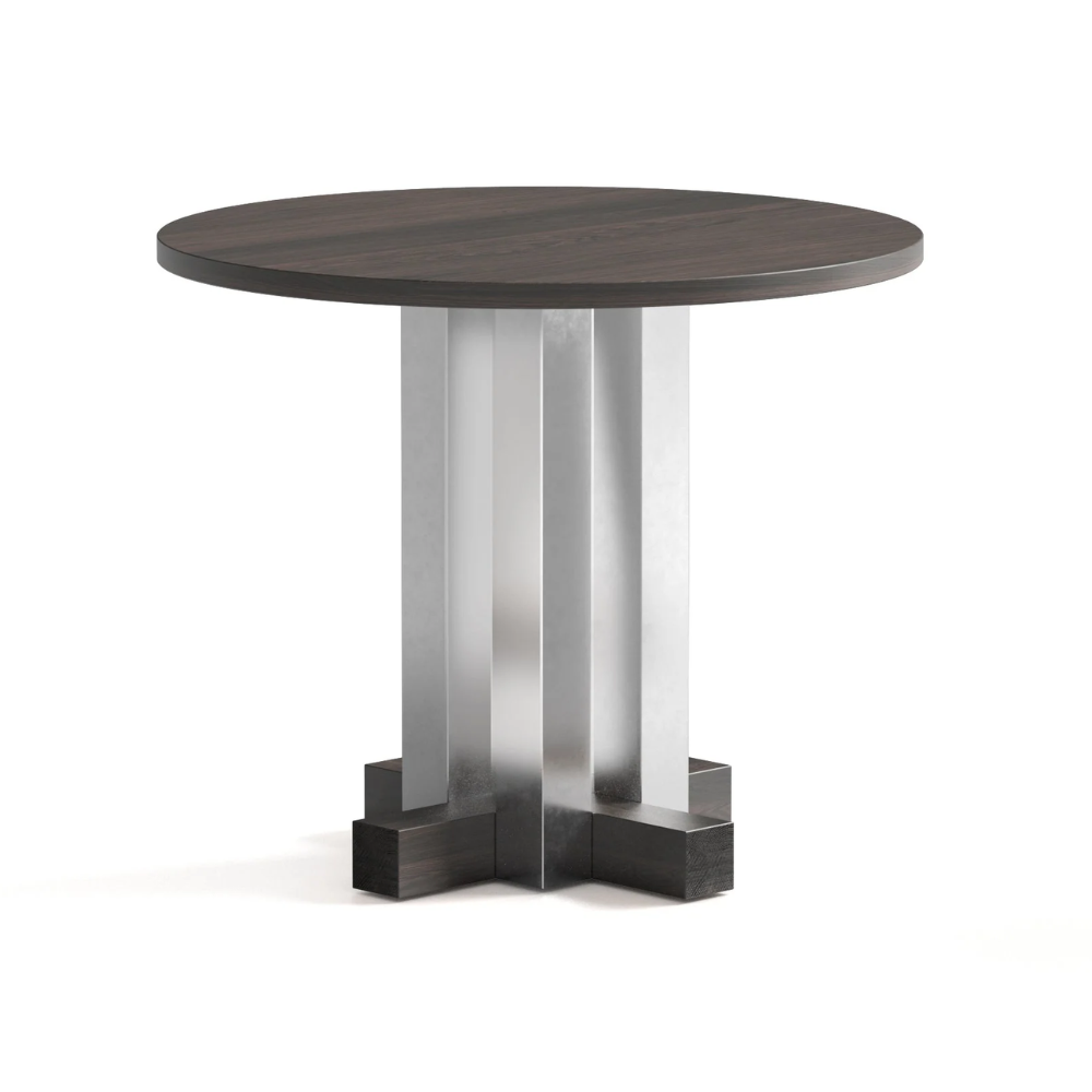 Ronde tafel CRUZ van aluminium met eikenhouten zwart hout