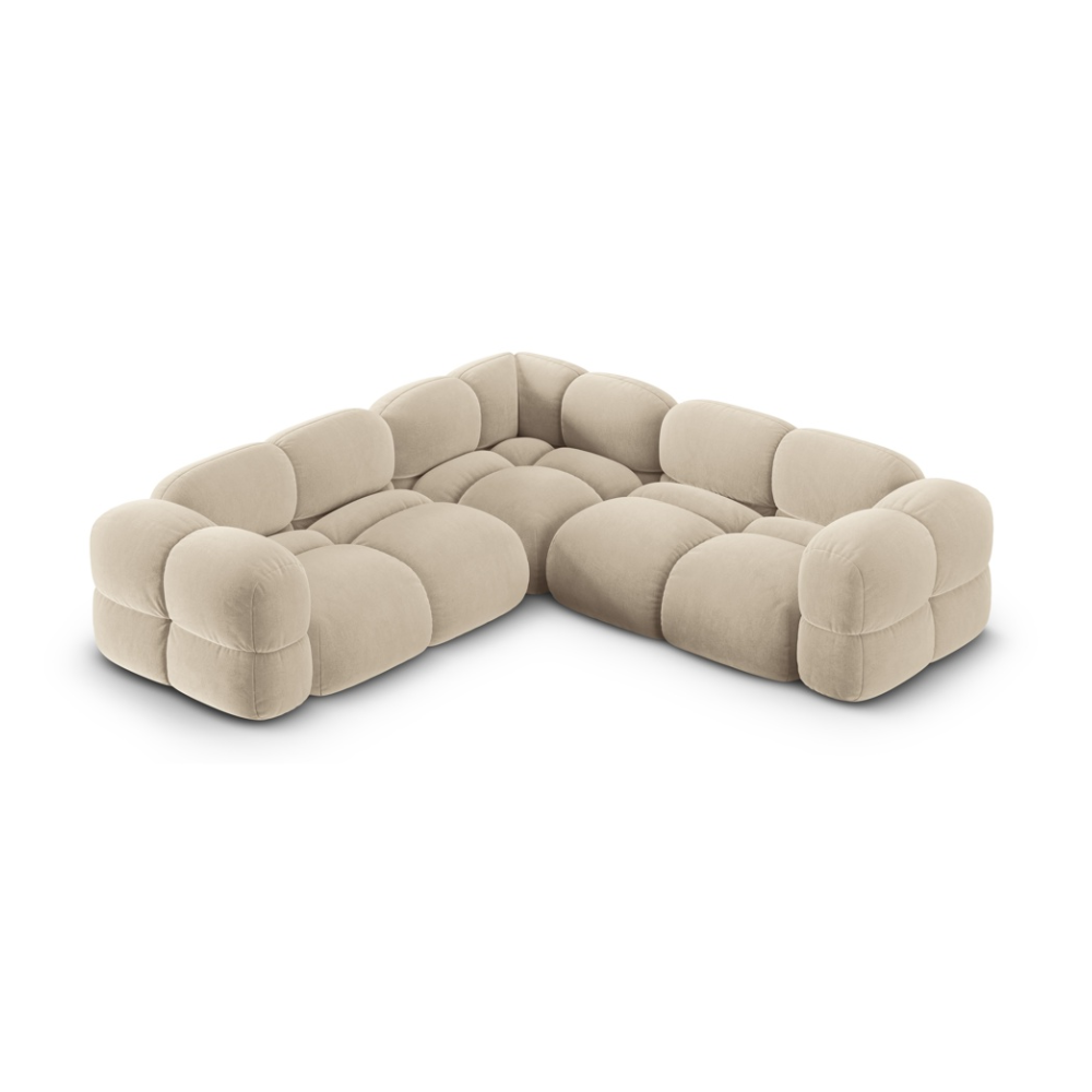 Symmetrische fluwelen hoekbank LORETTO beige