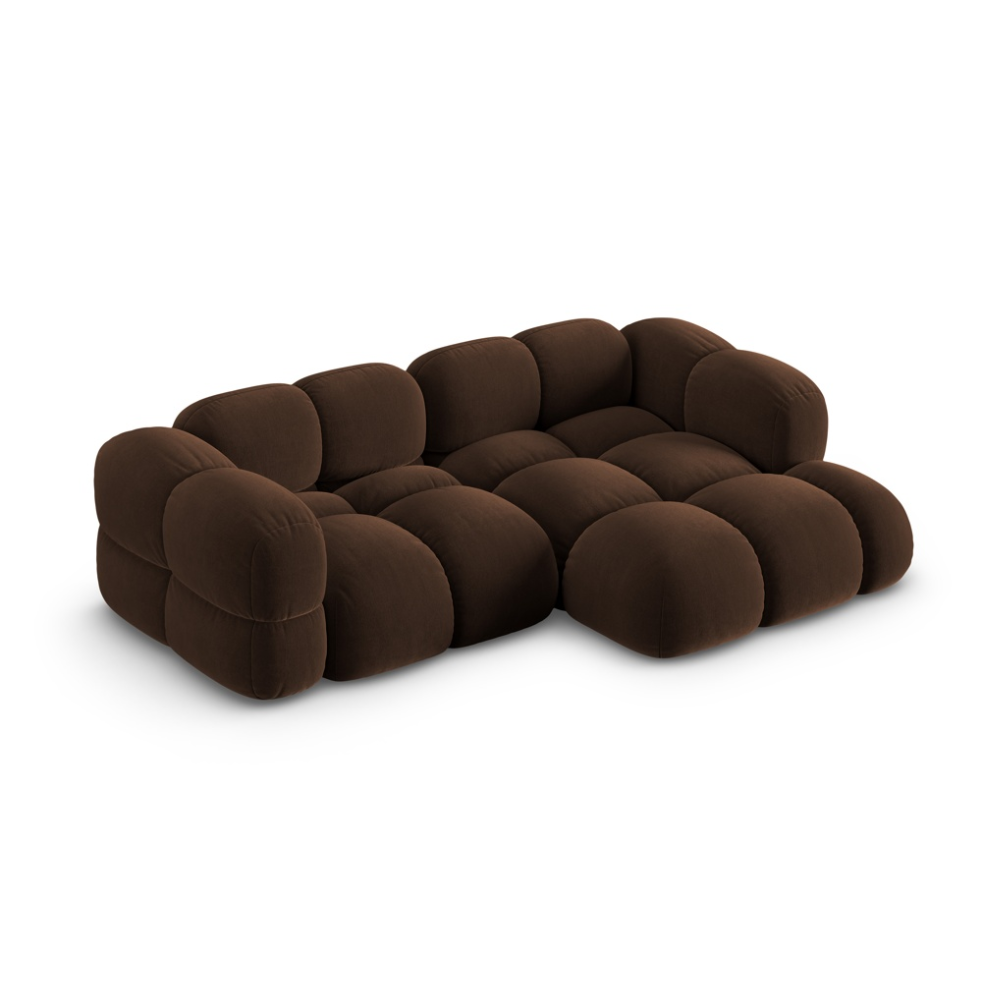 Velvet corner sofa for three people right-sided LORETTO chocolate