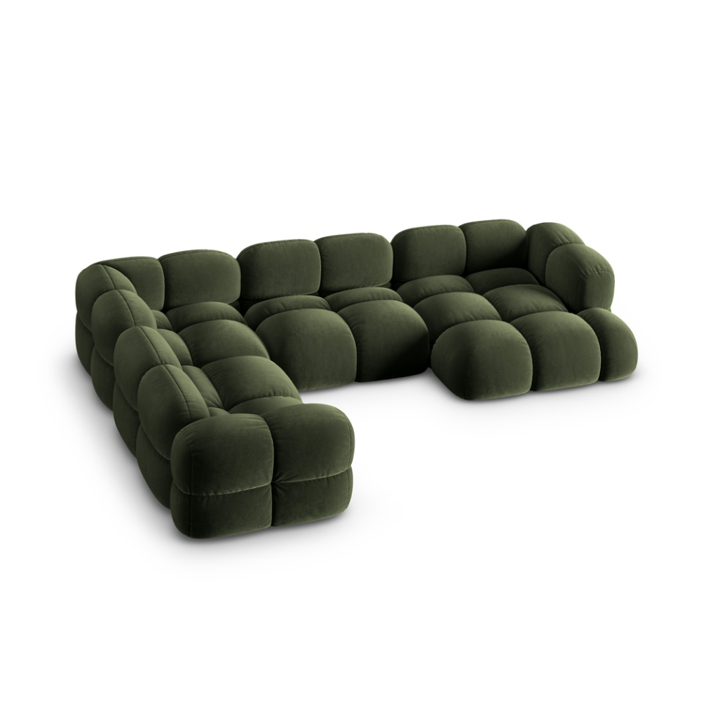 Groene U-vormige fluwelen hoekbank LORETTO links