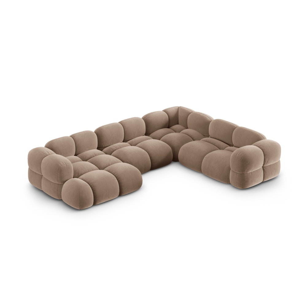 Samt-U-Form-Ecksofa rechts LORETTO dunkelbeige