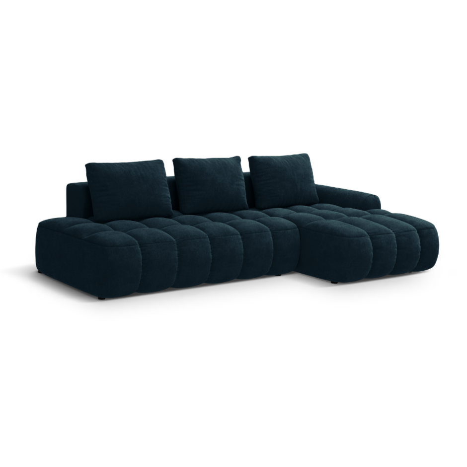 Velvet right-facing corner sofa bed for 3 people LINZ petrol