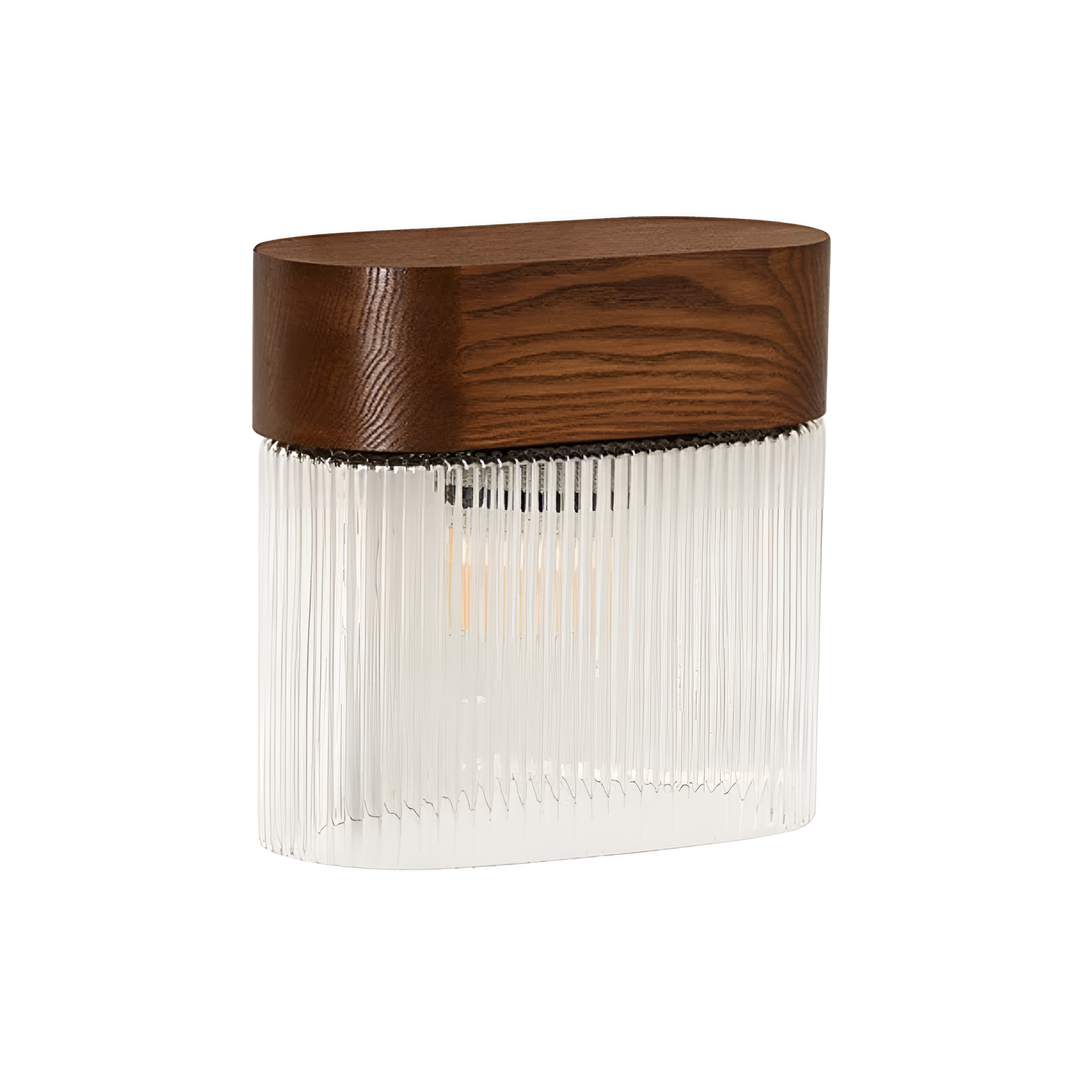 Wandlamp FLUMINA met geribbeld glas en esdoornhout