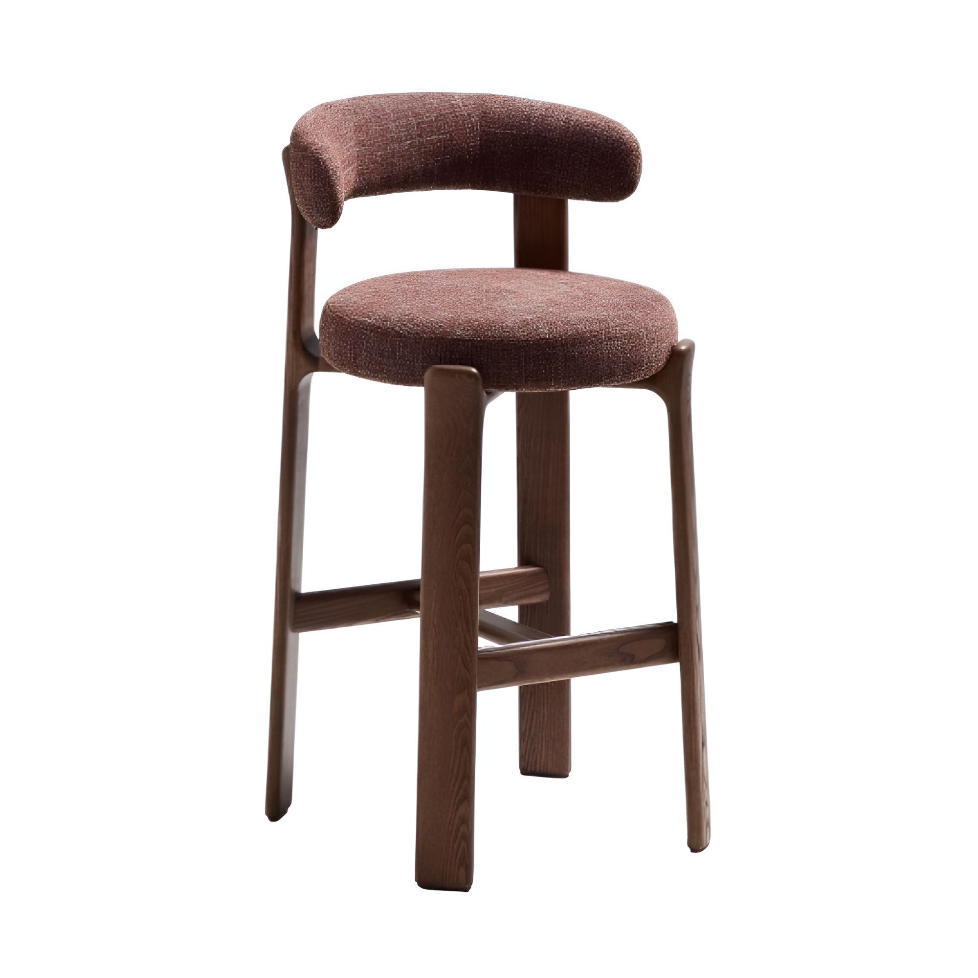 Hocker GRANITE bruin chenille met een donkere essen basis