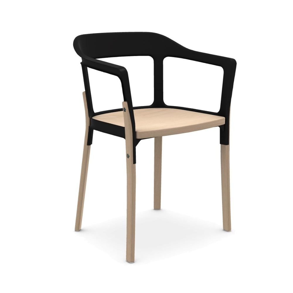 Stoel STEELWOOD beukenhout met zwarte rugleuning