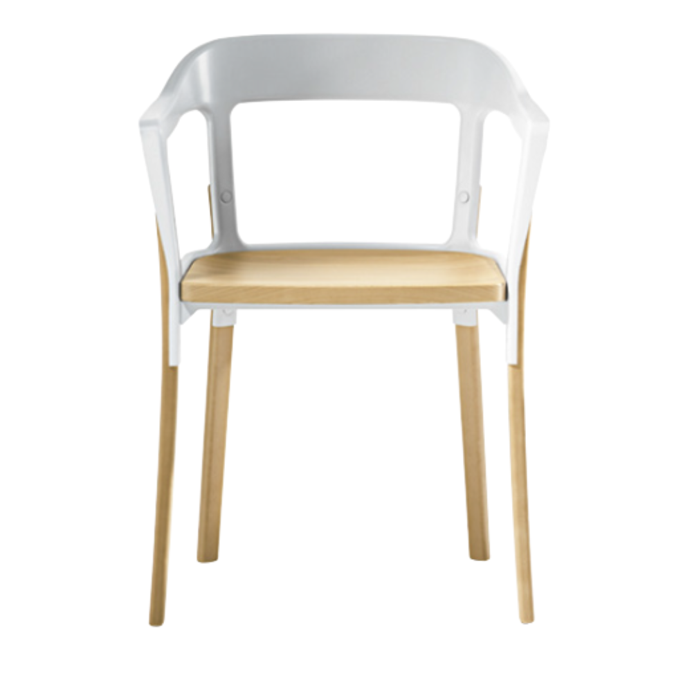 Stoel STEELWOOD beukenhout met witte rugleuning