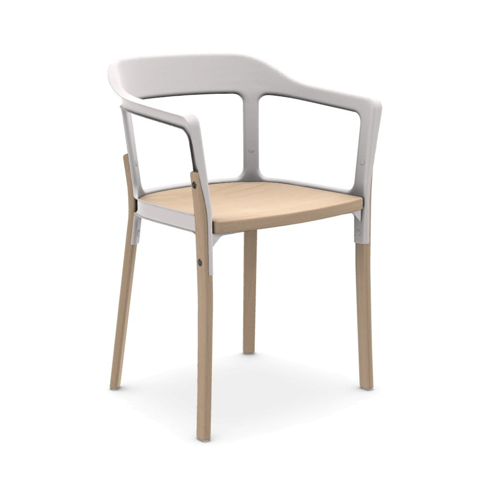 Stoel STEELWOOD beukenhout met witte rugleuning