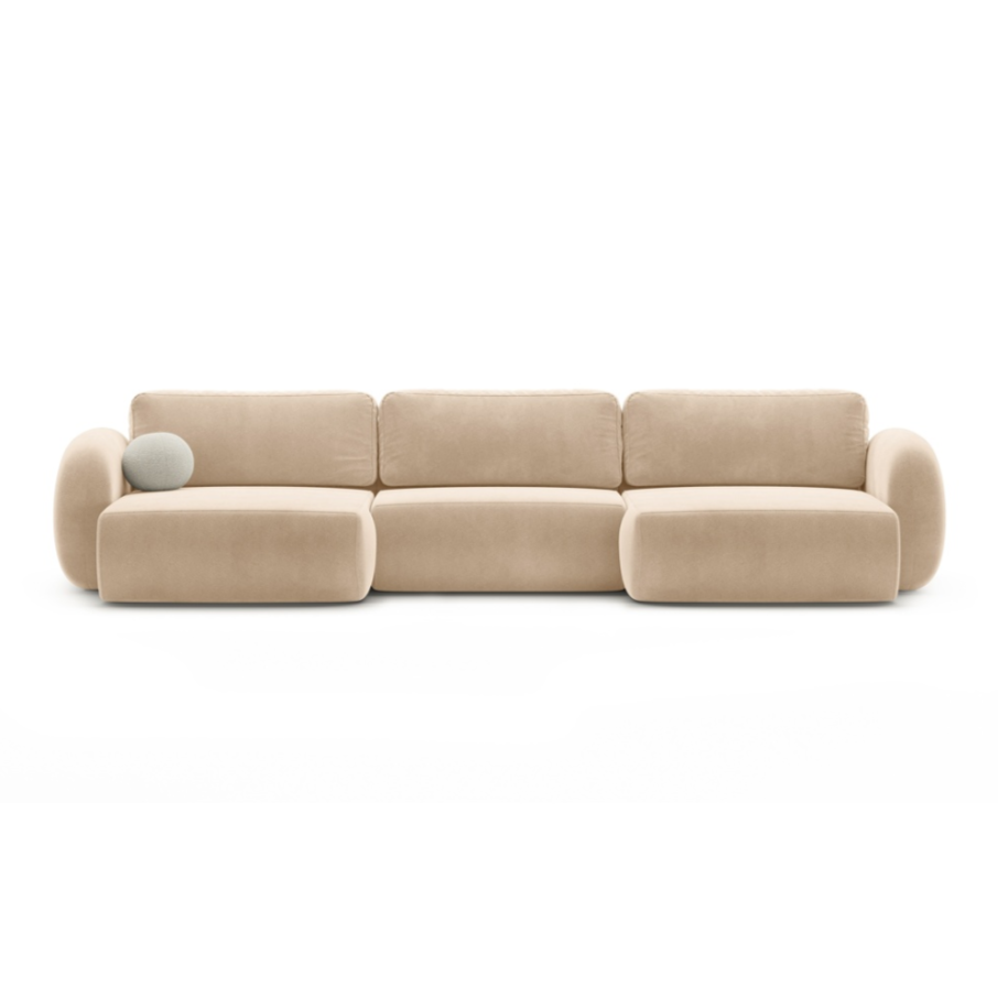 Panoramische fluwelen bank met slaapfunctie voor 5 personen TONALE beige