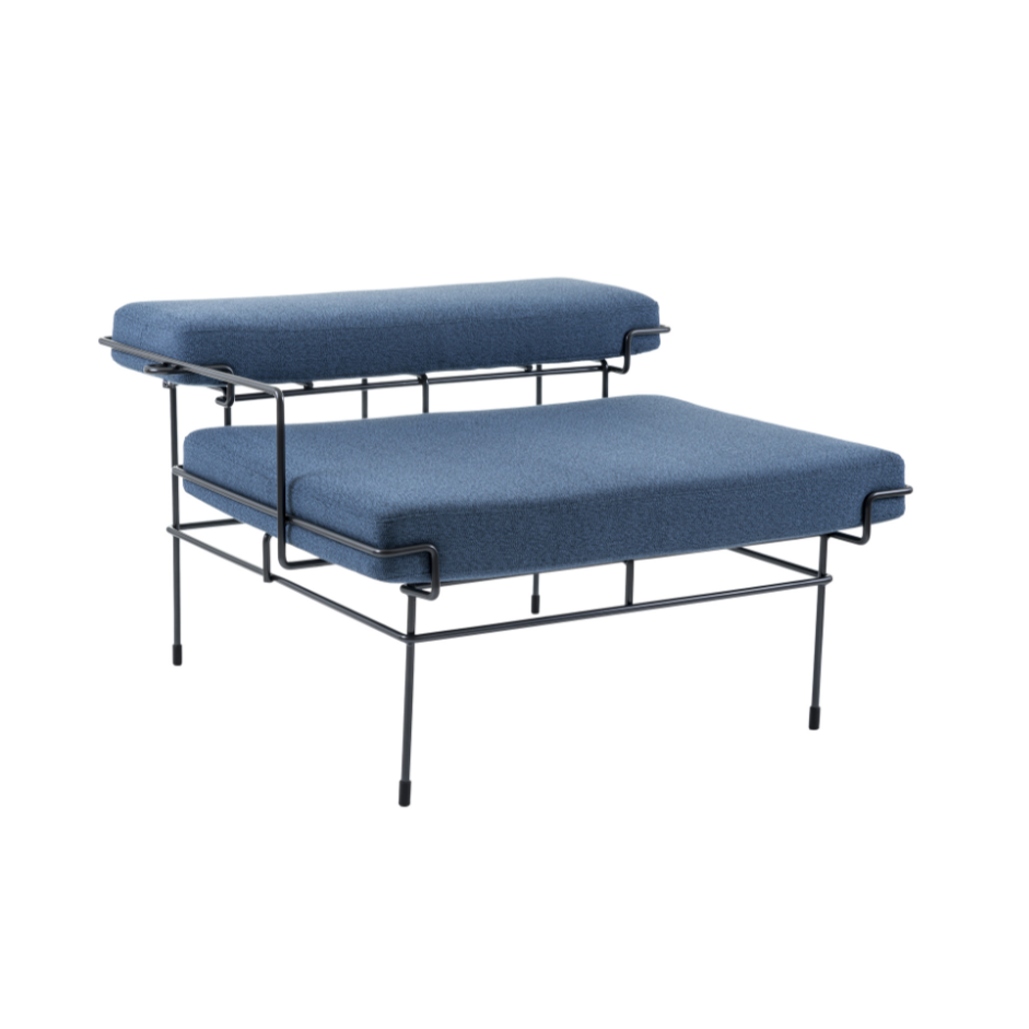 Puf met rugleuning TRAFFIC gestoffeerd met een zwarte stalen basis