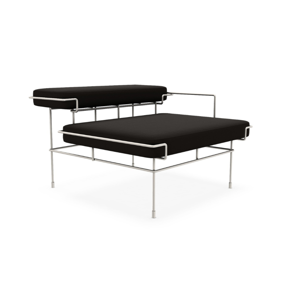 TRAFFIC upholstered pouf with a white steel base