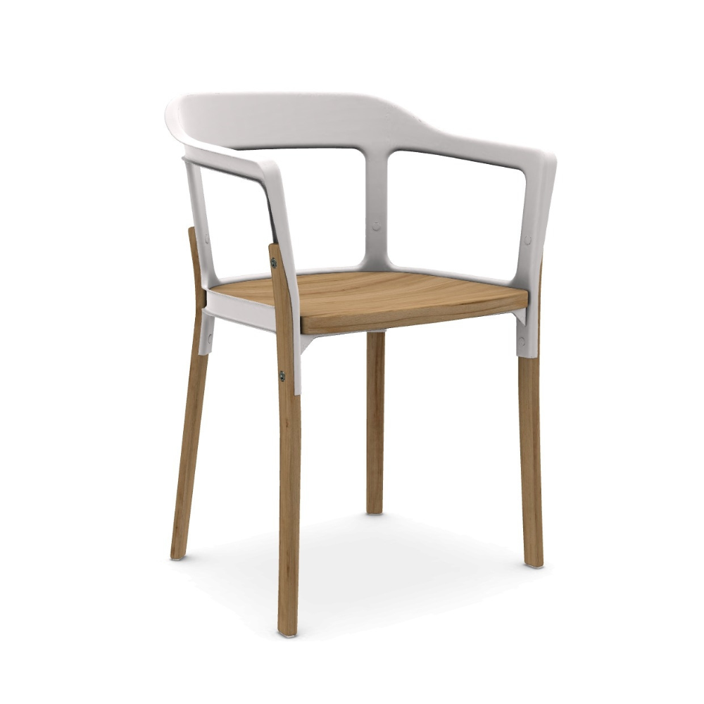 STEELWOOD chair with oak wood and white backrest