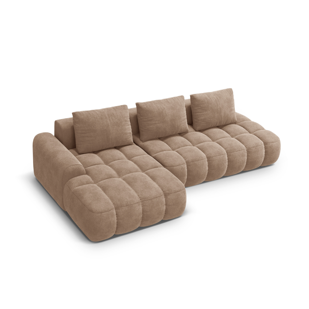 Left-facing velvet corner sofa bed for 3 people LINZ in dark beige