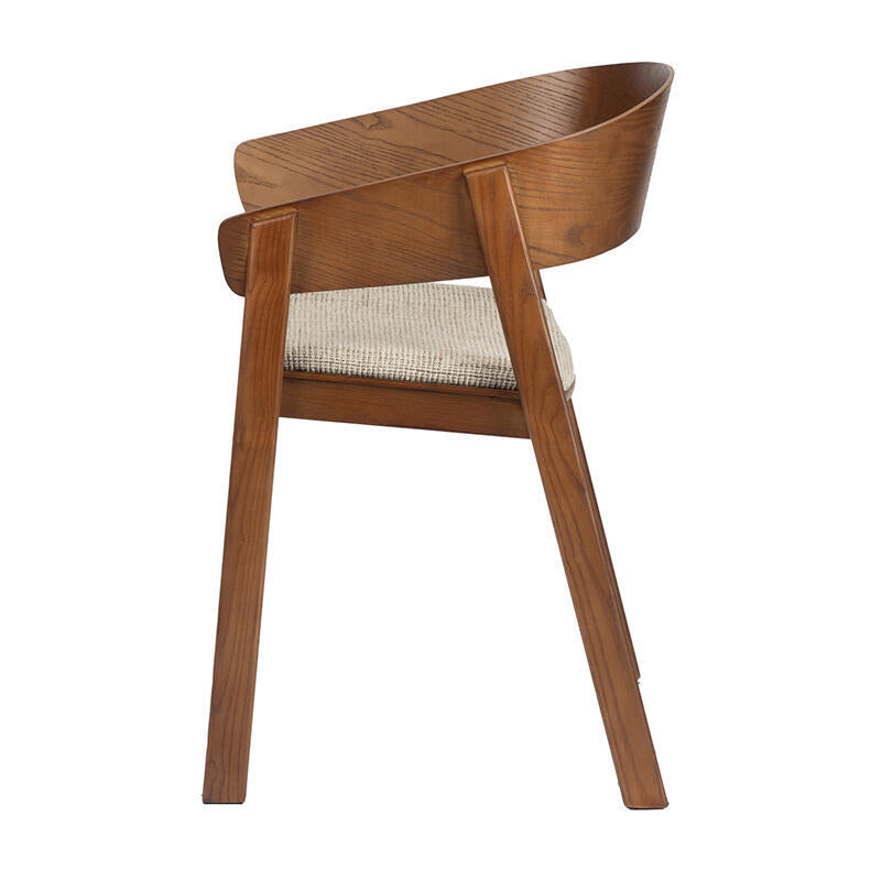 Eetstoel EDO beige met een donkere houten basis