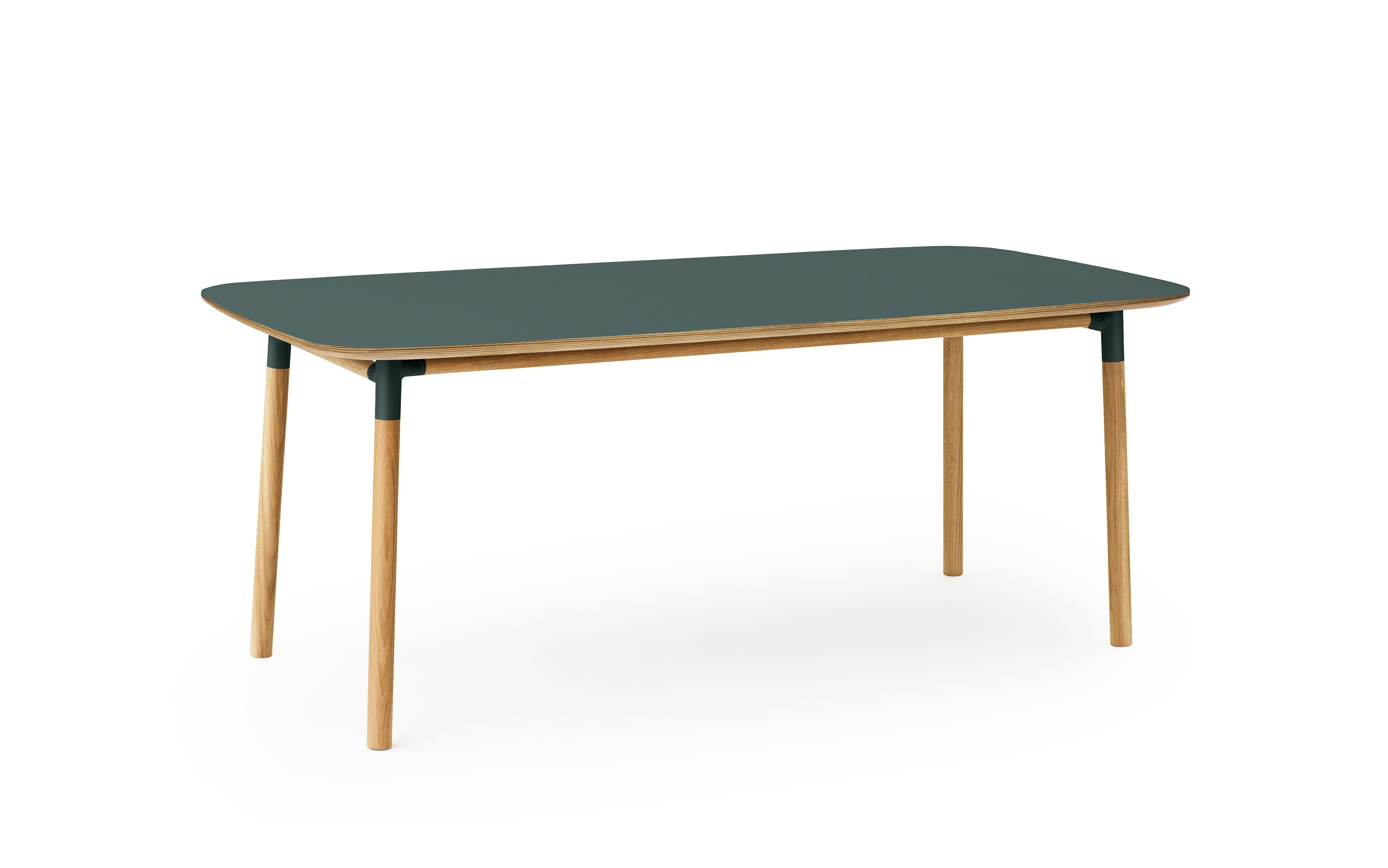 Tafel FORM groene blad met eiken basis