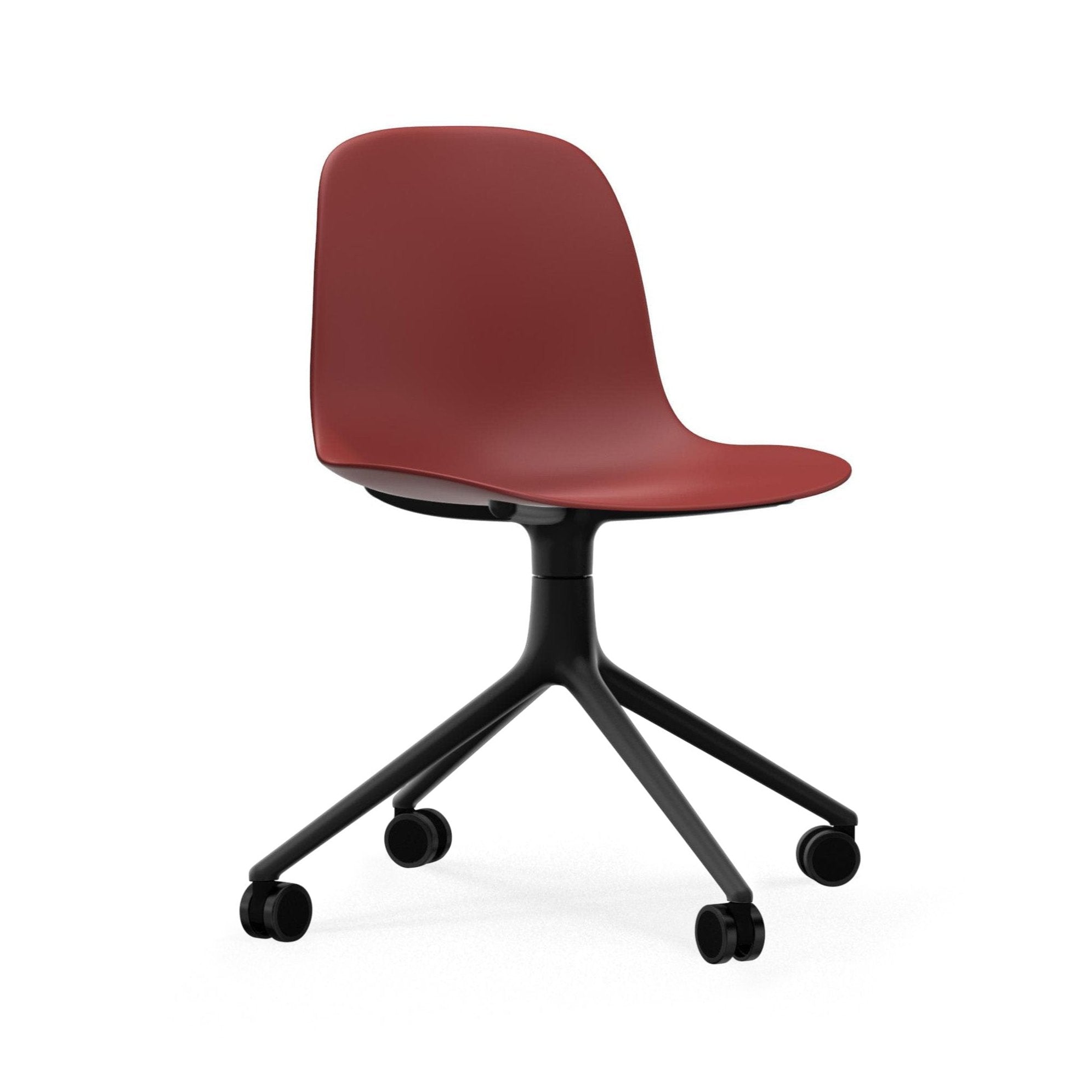 4W Burgunder Office Chair mit einer schwarzen Basis auf Rädern