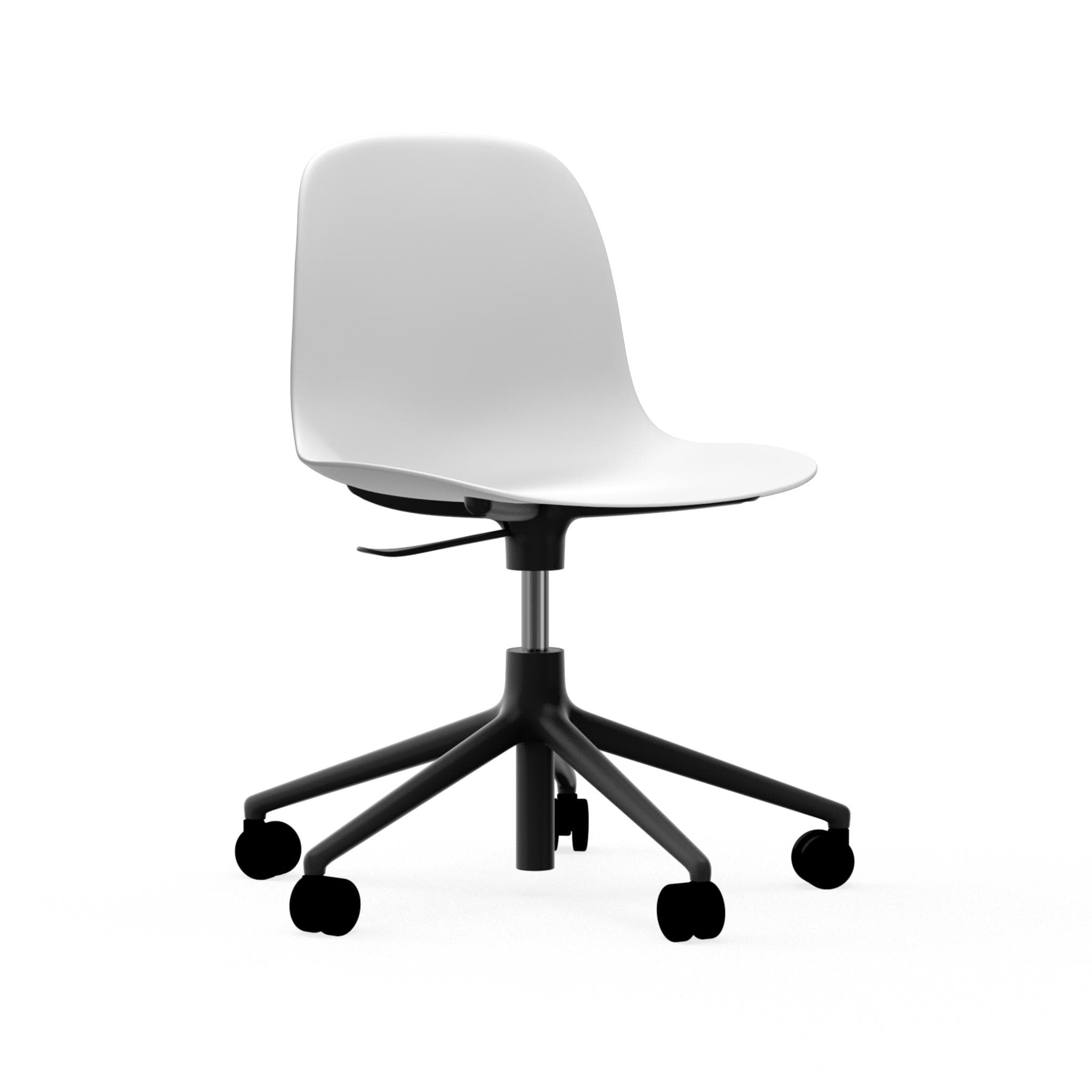 Office Stuhl mit einstellbaren 5W -Formularen weiß mit einer schwarzen Basis auf Rädern