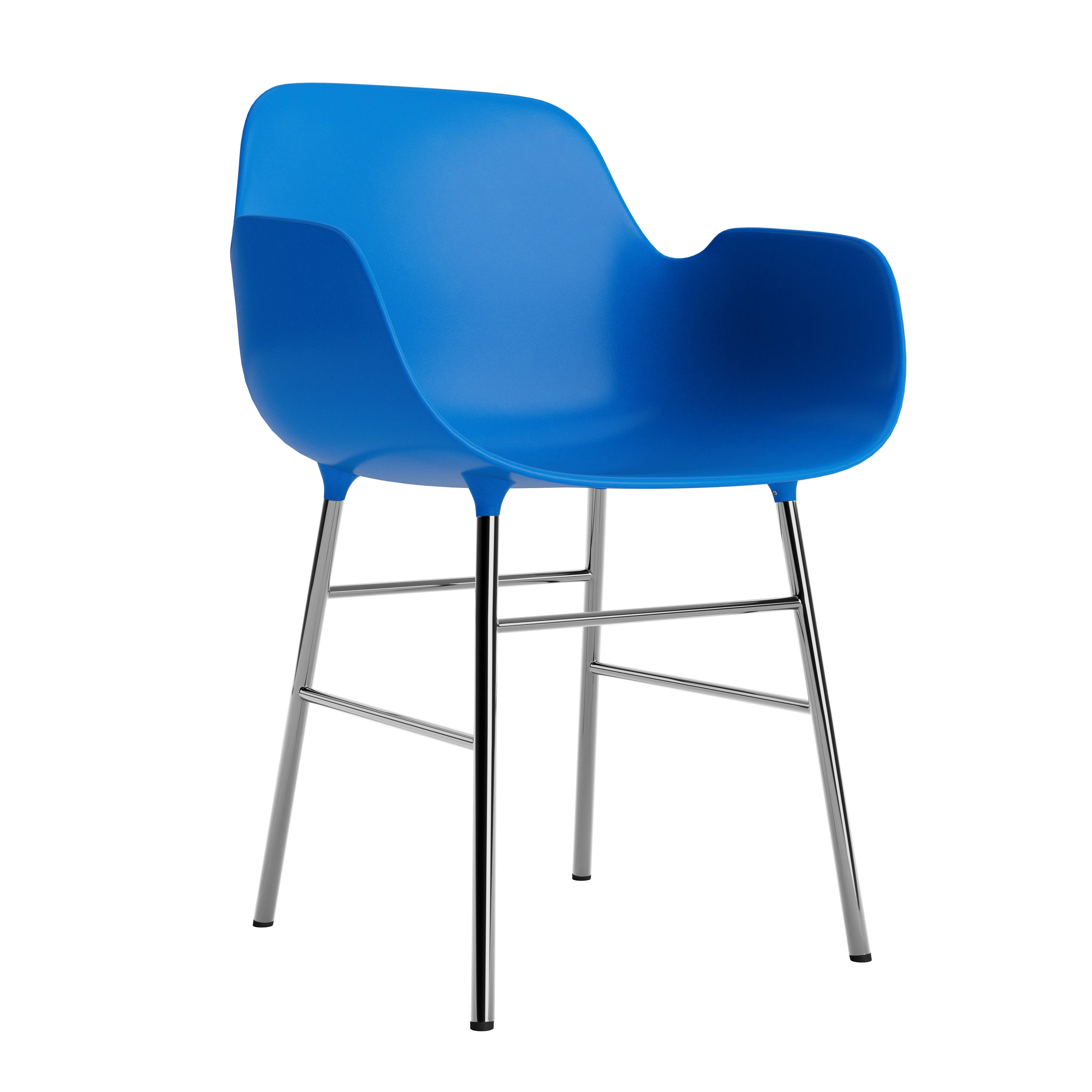 Chair with armrests blue forms with a chrome base