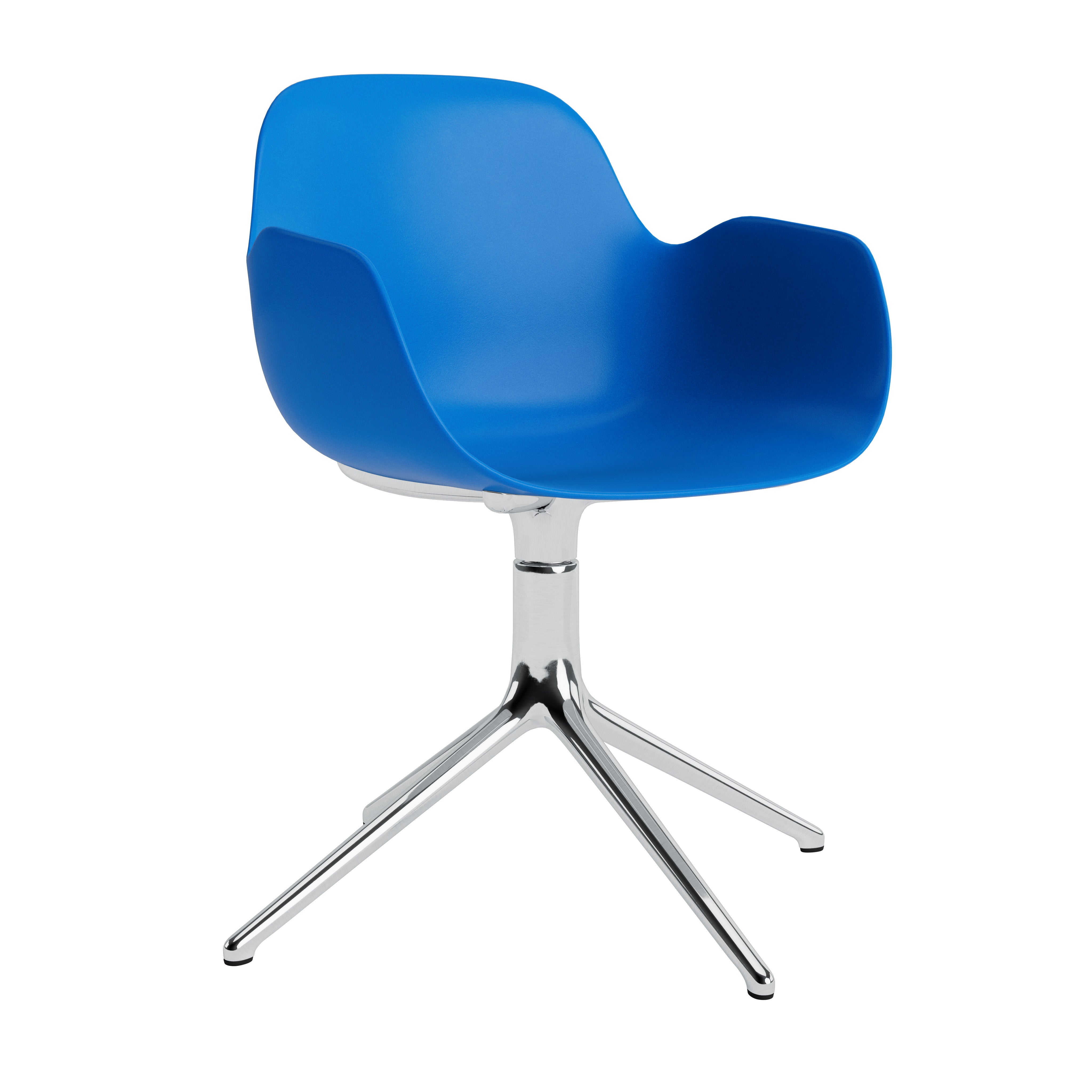 Office chair with 4l blue armrests with an aluminum base
