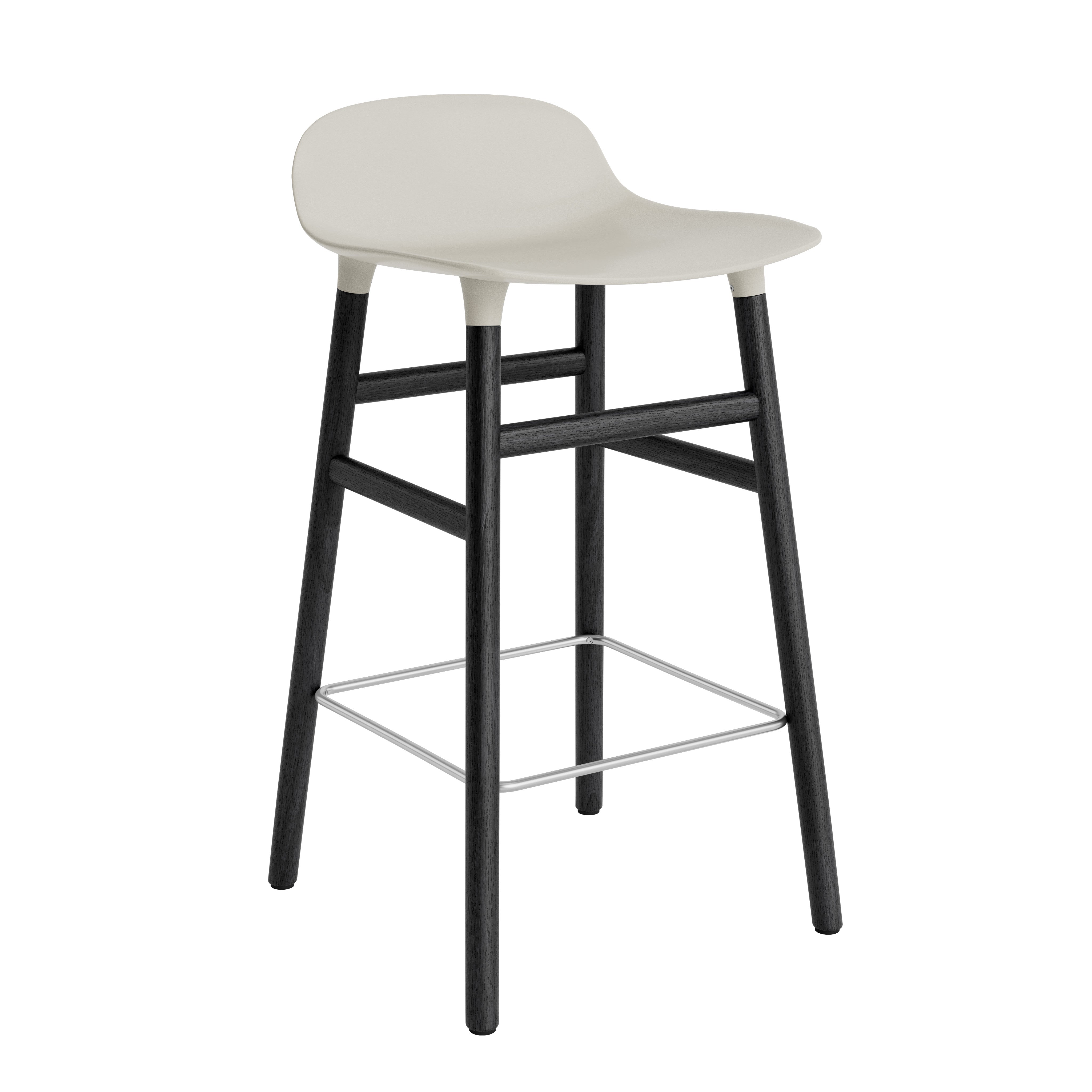 Hocker -Formen von hellgrau mit einer schwarzen Eichenbasis