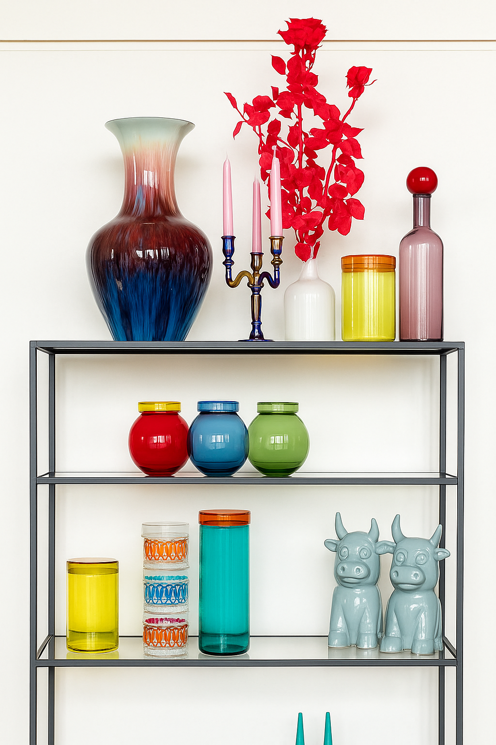 Aufgeblähte Deckel und Gläser Gläser Set farbiges Glas