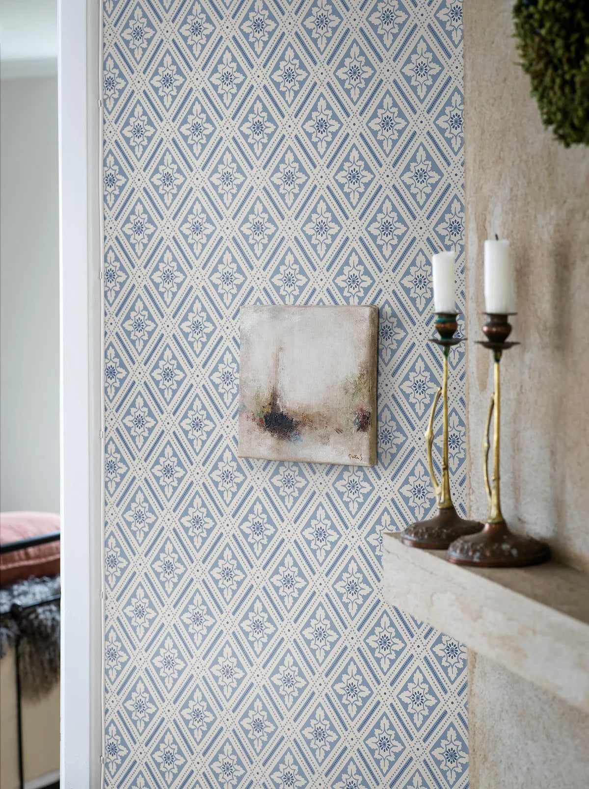 Vliesbehang van papier met geometrisch patroon ESTER blauw