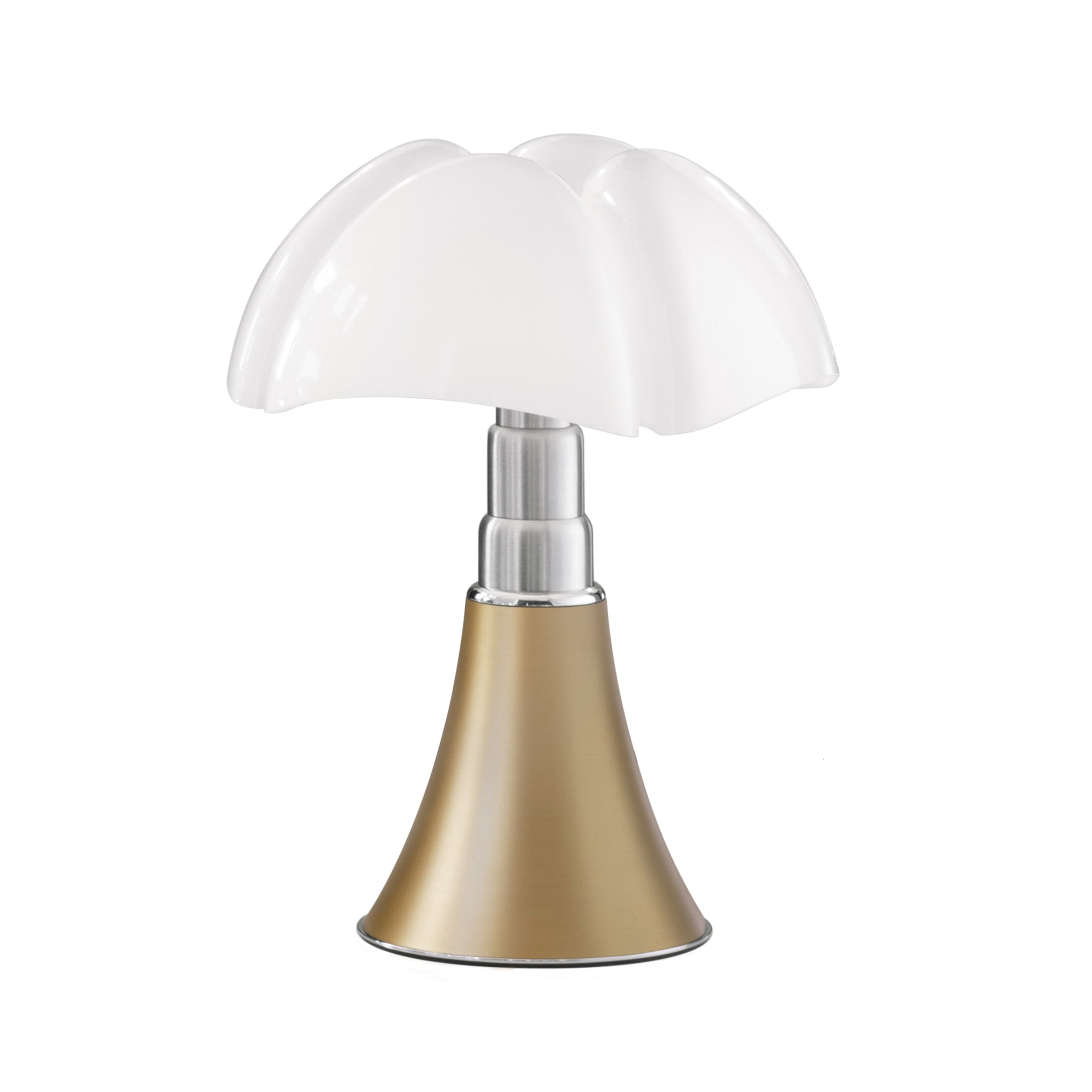 Tafellamp MINIPIPISTRELLO met opalen glazen kap en messing voet