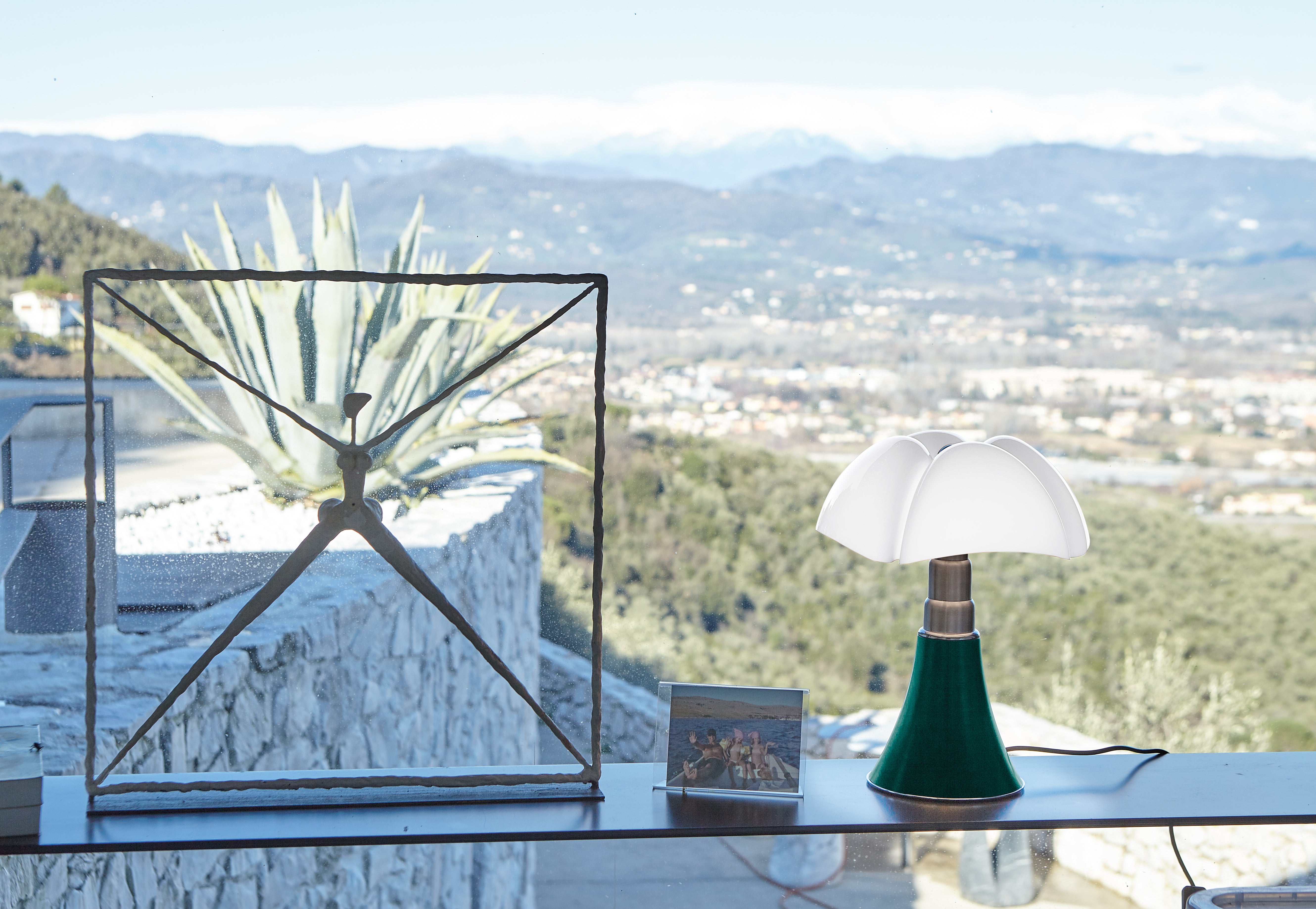 MINIPIPISTRELLO Table Lamp with Opal Shade and Dark Green Base
