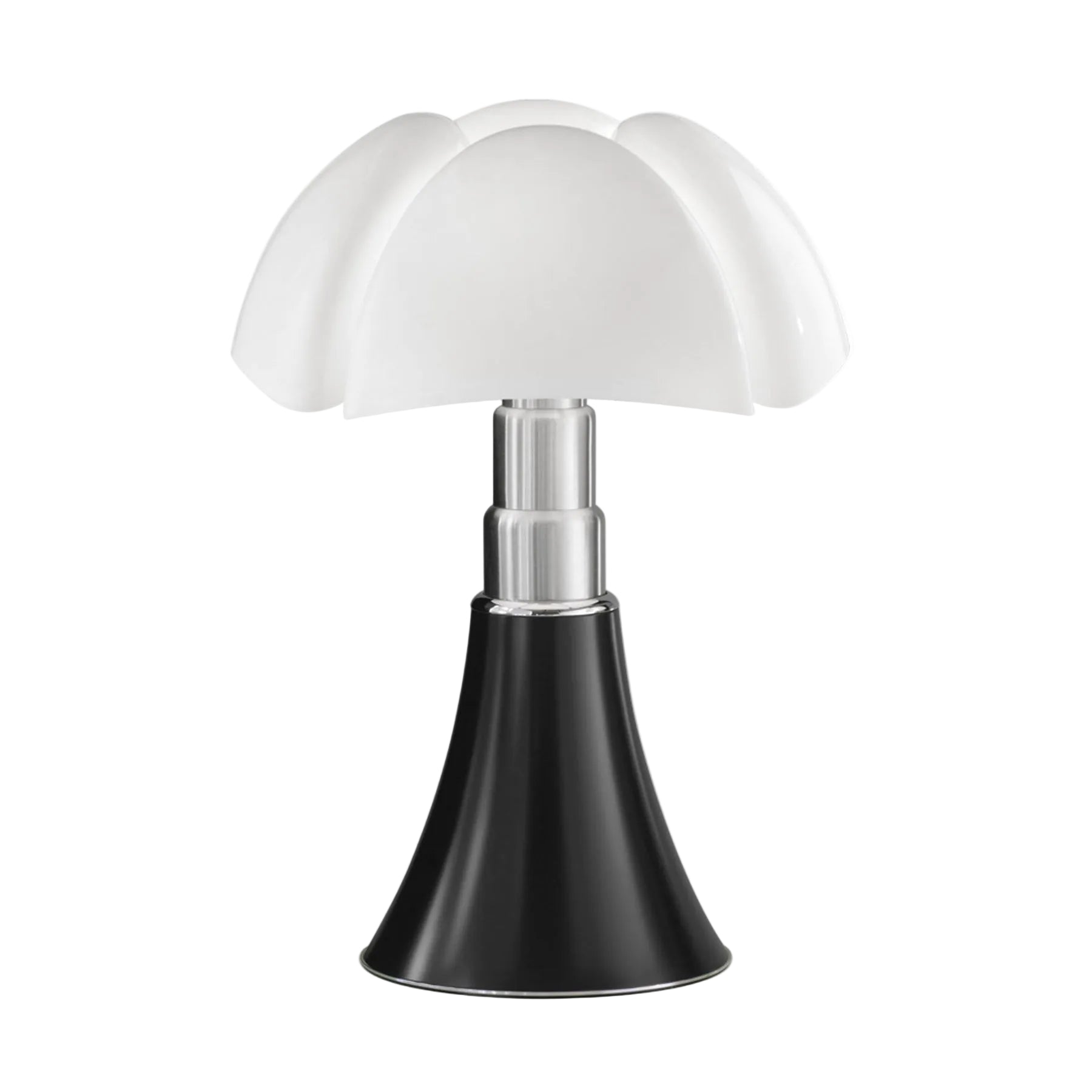 Tischlampe PIPISTRELLO MEDIUM mit opalinem Schirm und schwarzem Fuß