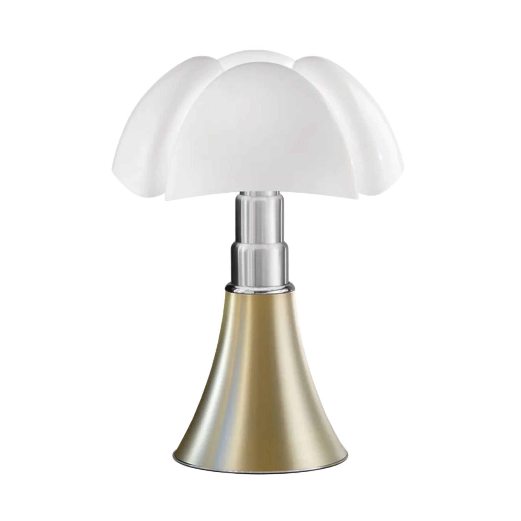 Tischlampe PIPISTRELLO MEDIUM mit opalem Schirm und messingfarbener Basis
