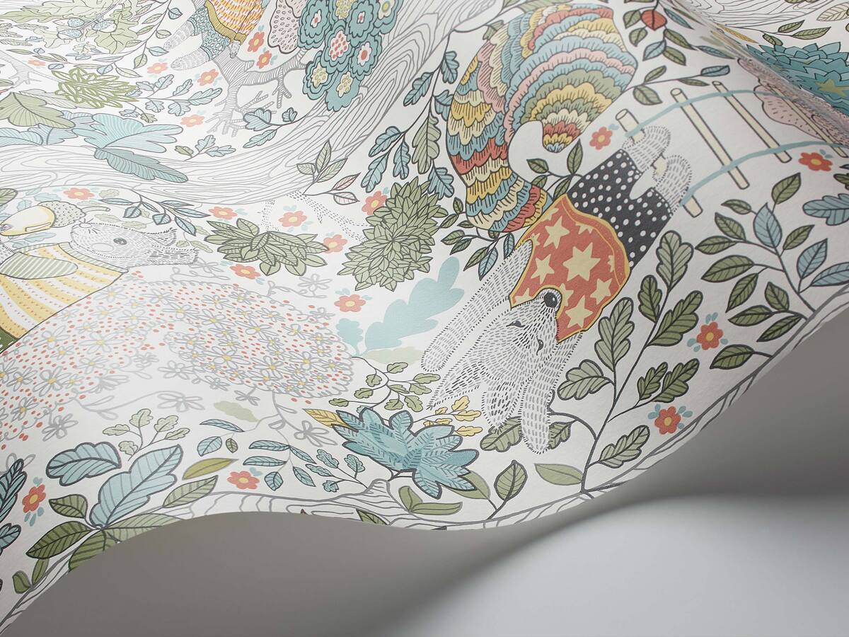 Kinder-Tapete mit Märchenwald-Motiv CHARLIE weiß mit grün