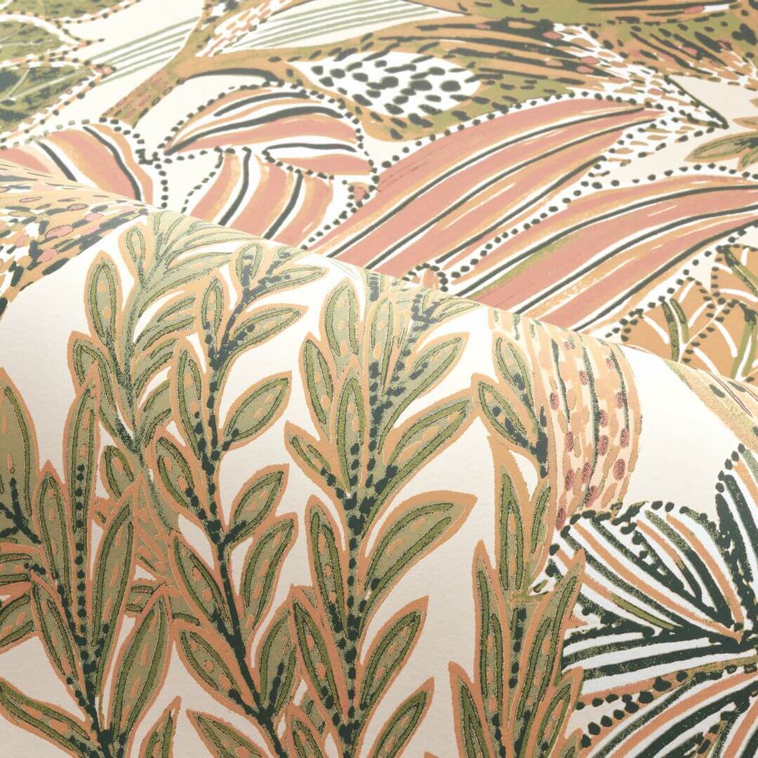Behang met tropische bladerenmotief BORROMMEE - IVOIRE/BLUSH ivoor met roze