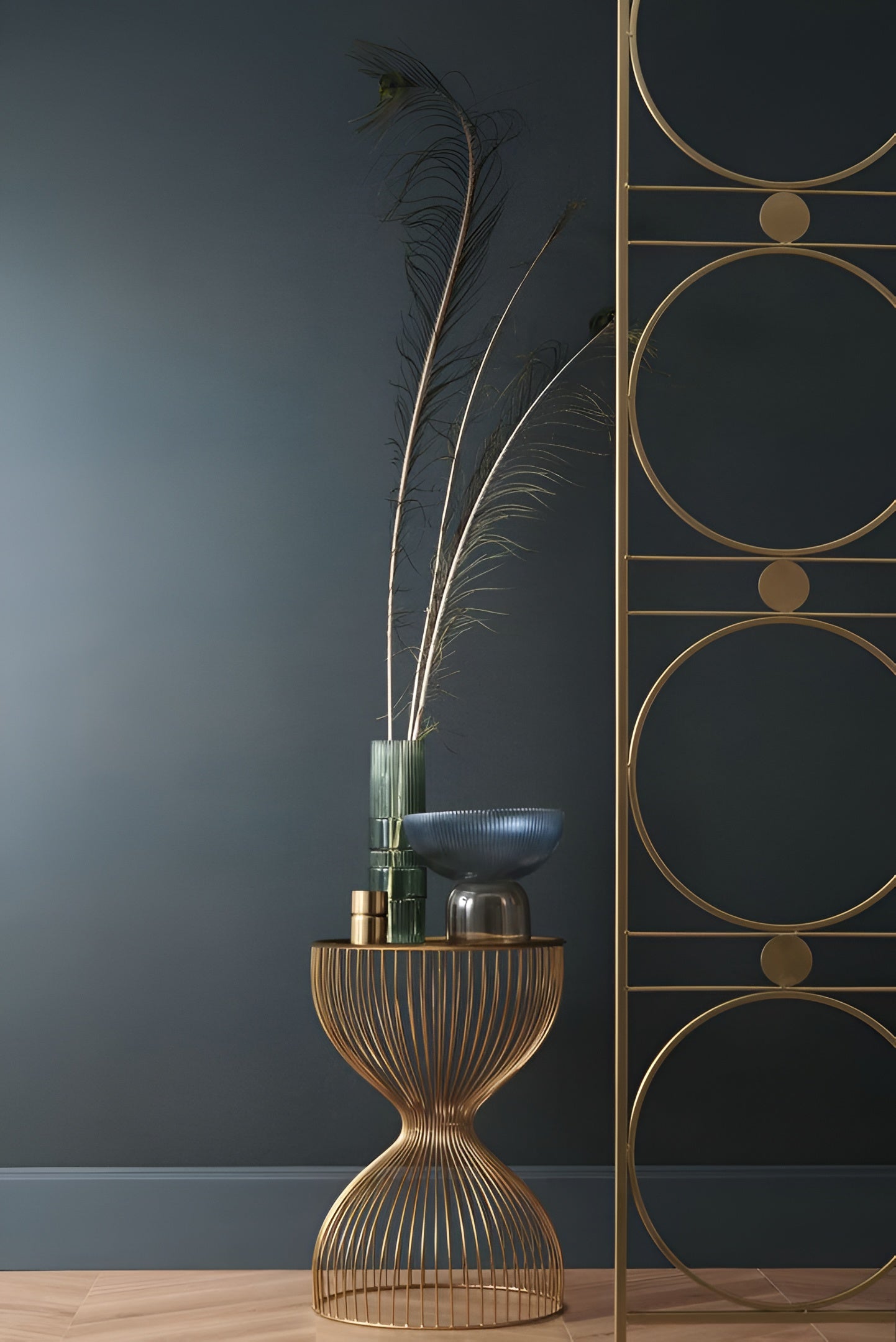 Effen matte behang met parelmoereffect OCTA - BLEU/DORE donkerblauw met goud