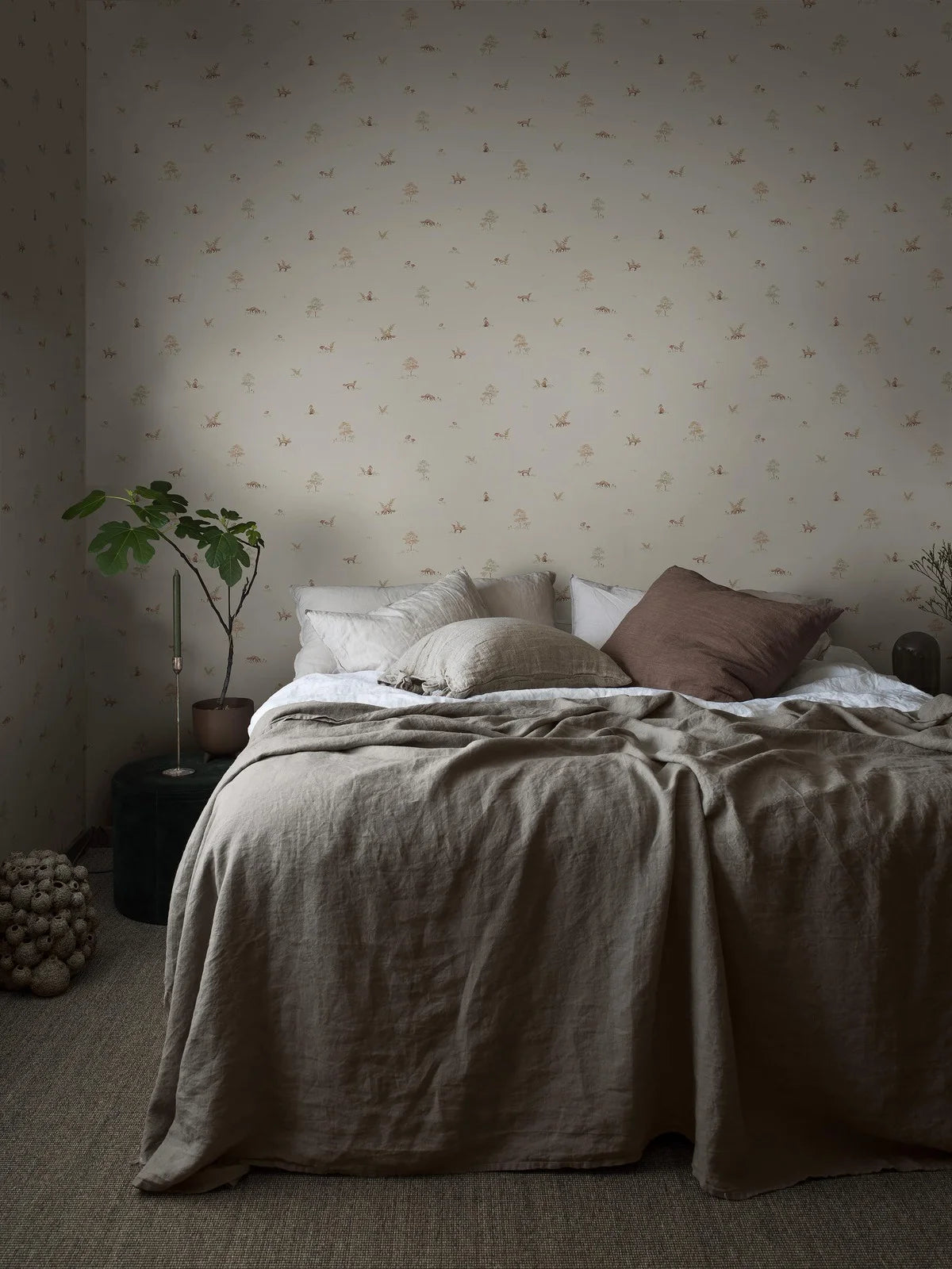 Tapete mit Pflanzen- und Tiermotiv LITTLE FOX hellbeige