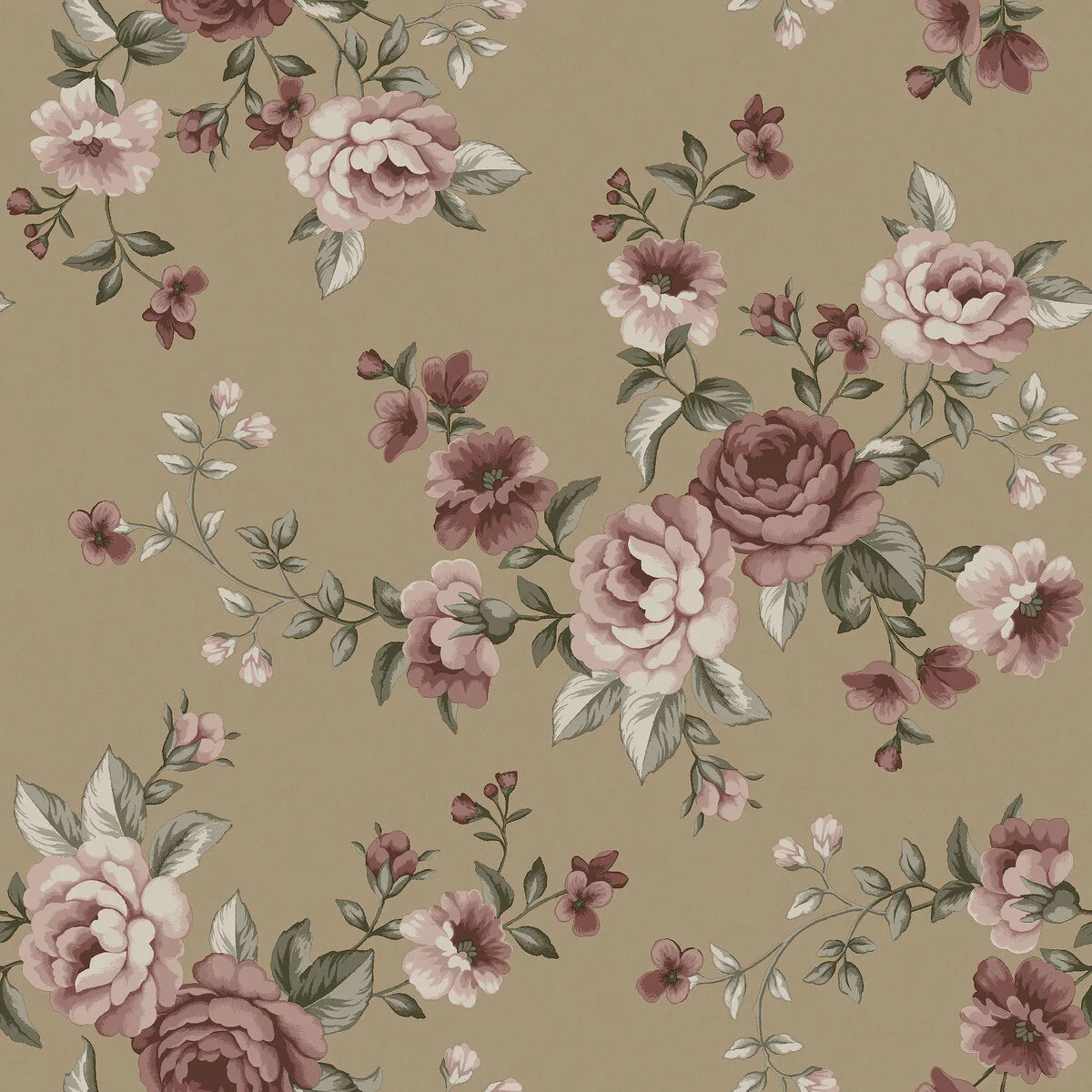 NOMI Brown Floral Plant Motif Wallpaper