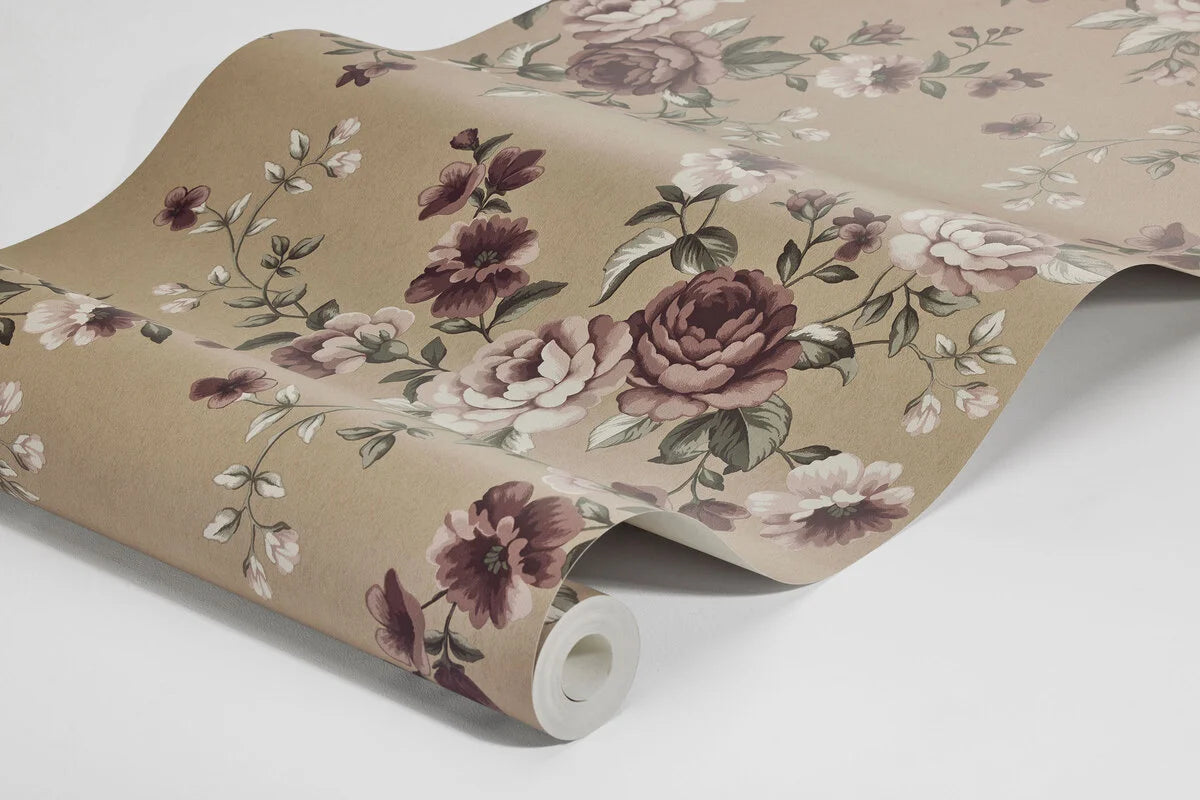 NOMI Brown Floral Plant Motif Wallpaper