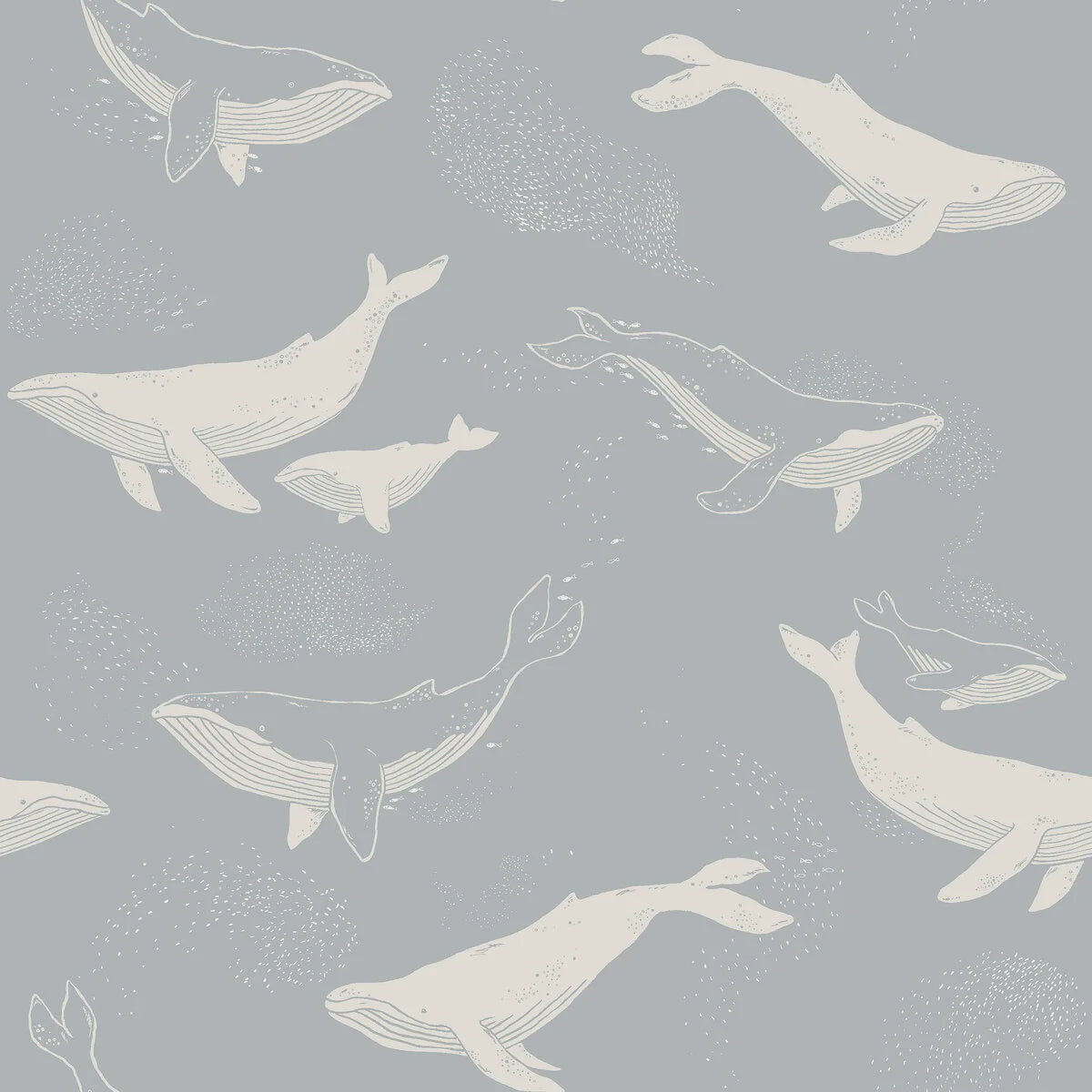 Kindertapijt met dierenmotief WHALES blauw met wit