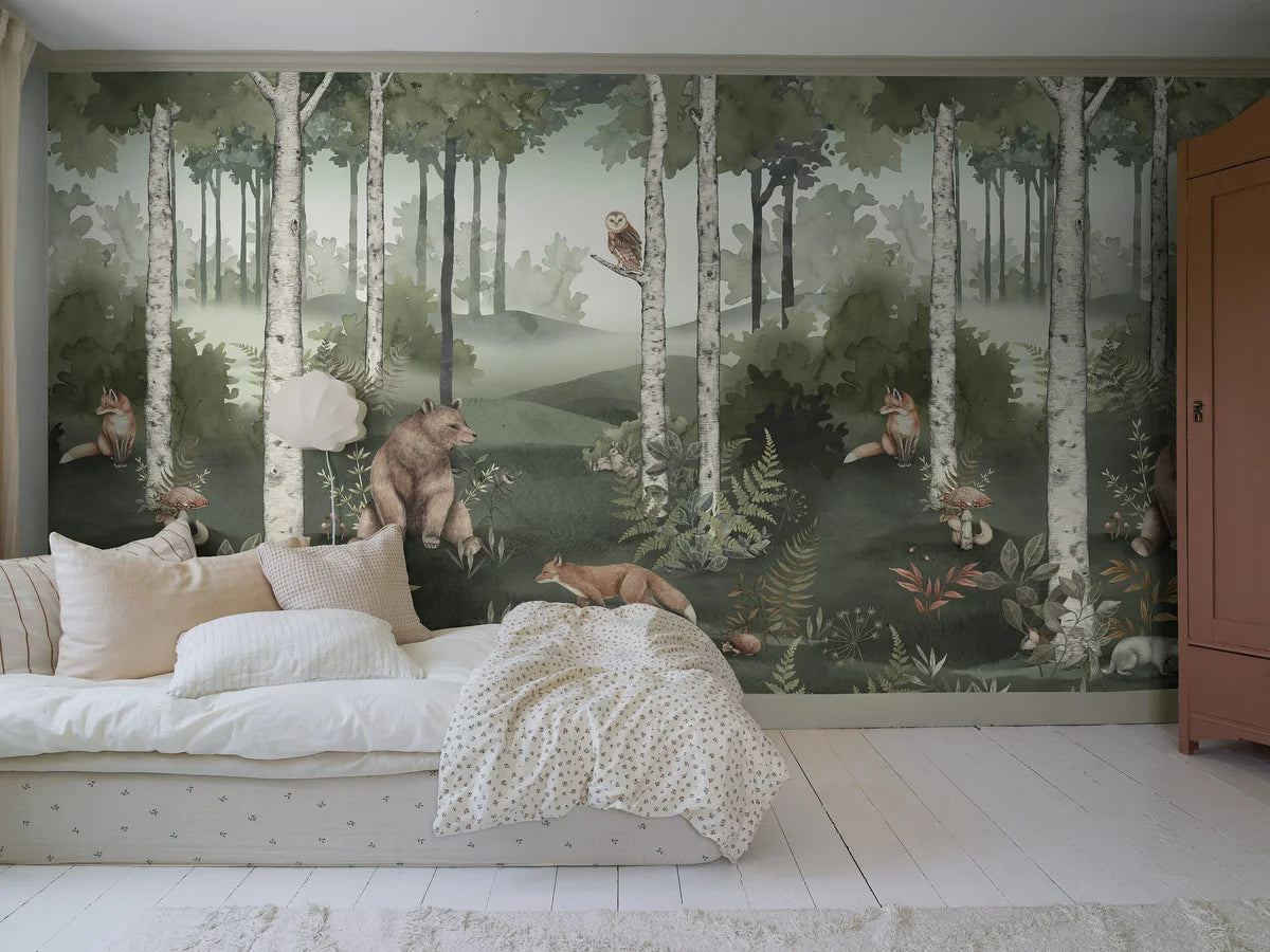 Children's mural with a plant motif WILD FOREST green