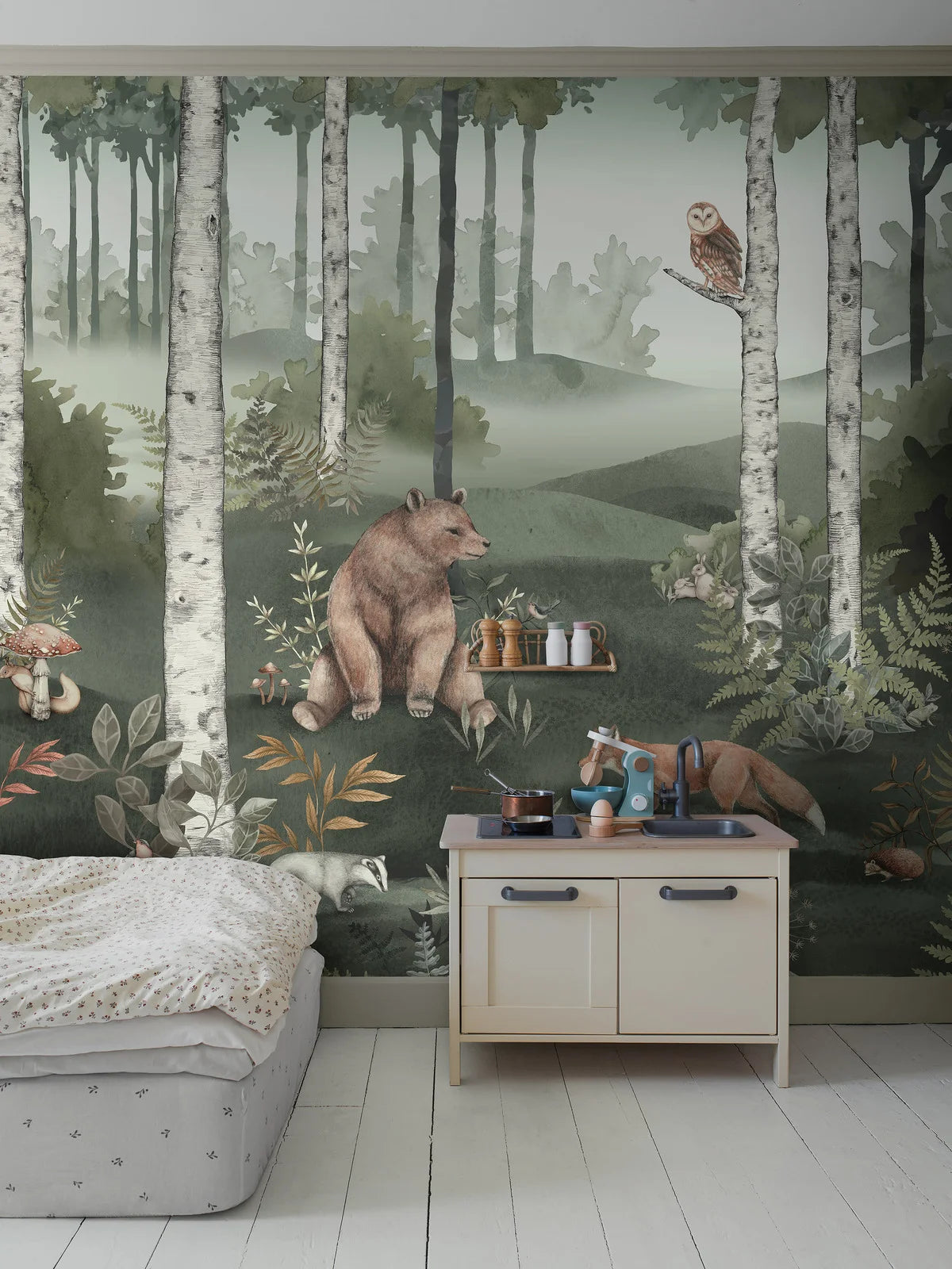 Children's mural with a plant motif WILD FOREST green