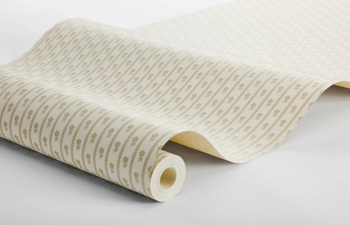 LILLA LYCKAN Beige and Brown Striped Wallpaper with Floral Motif