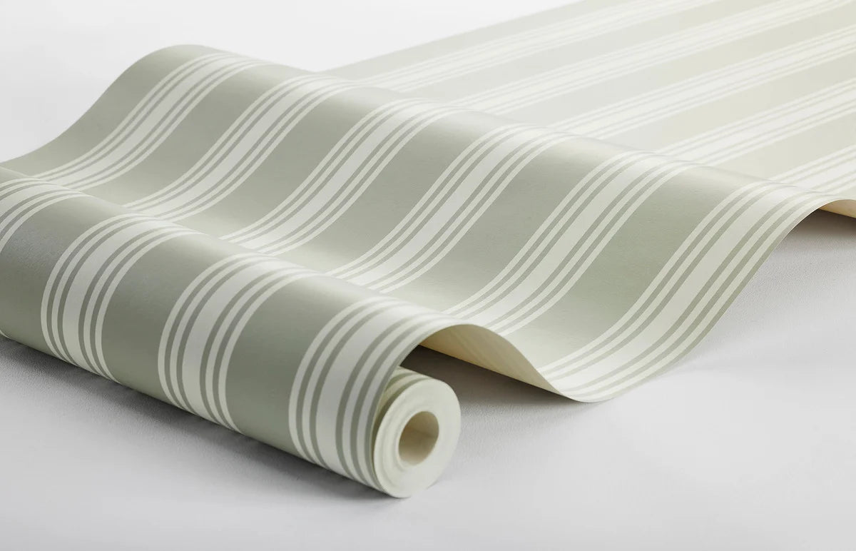 GUNNEBO Green and White Striped Wallpaper