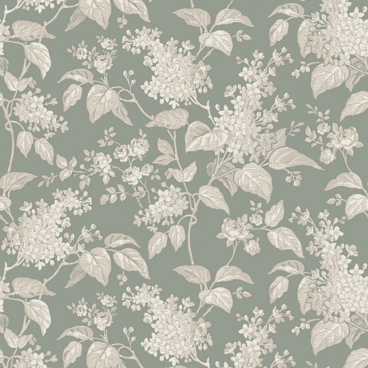 Tapete mit pflanzlichem Blumenmotiv SYREN grün mit beige