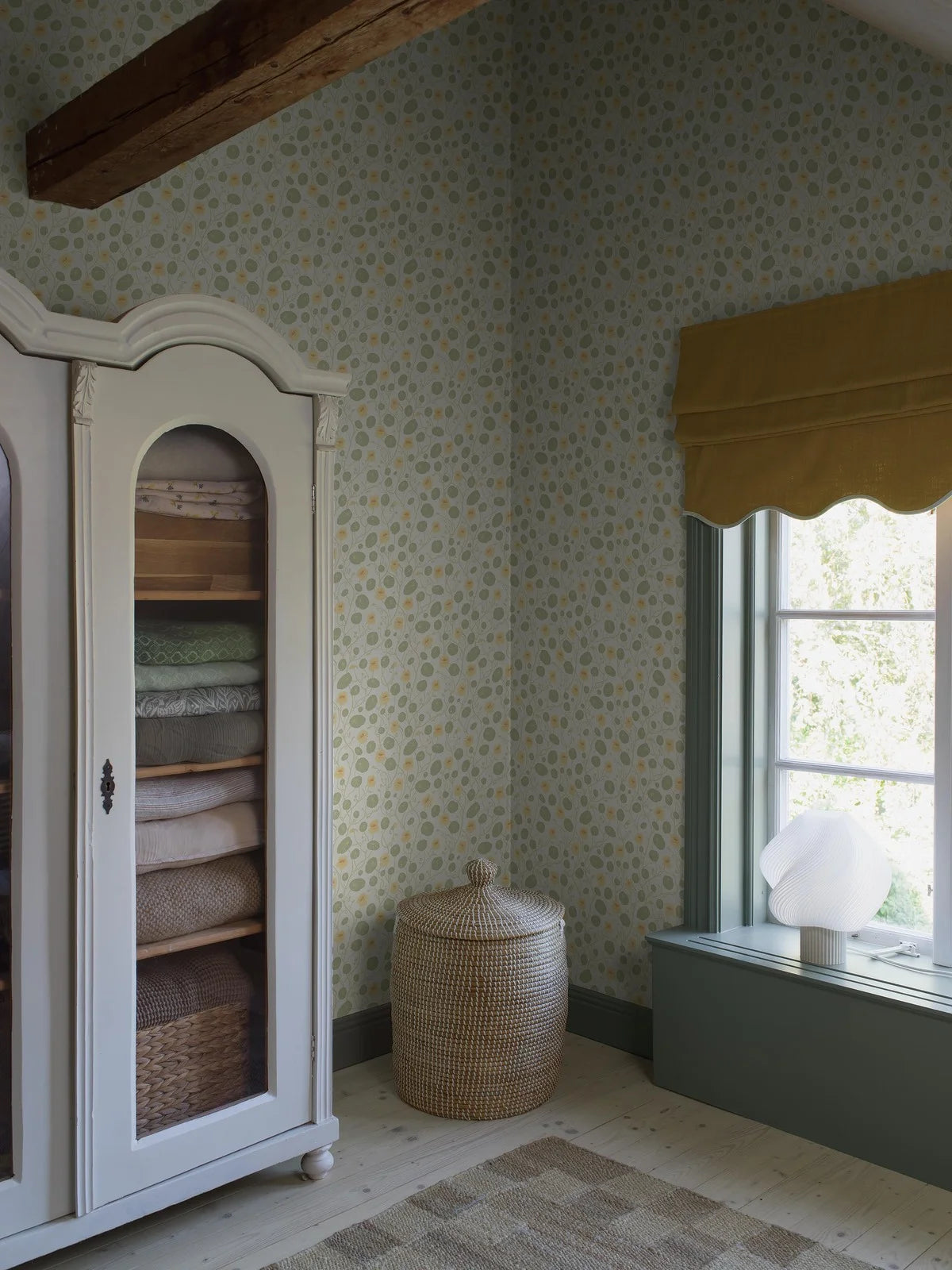 Wanddecoratie met plantmotief in bloemen KRASSE wit met groen en geel